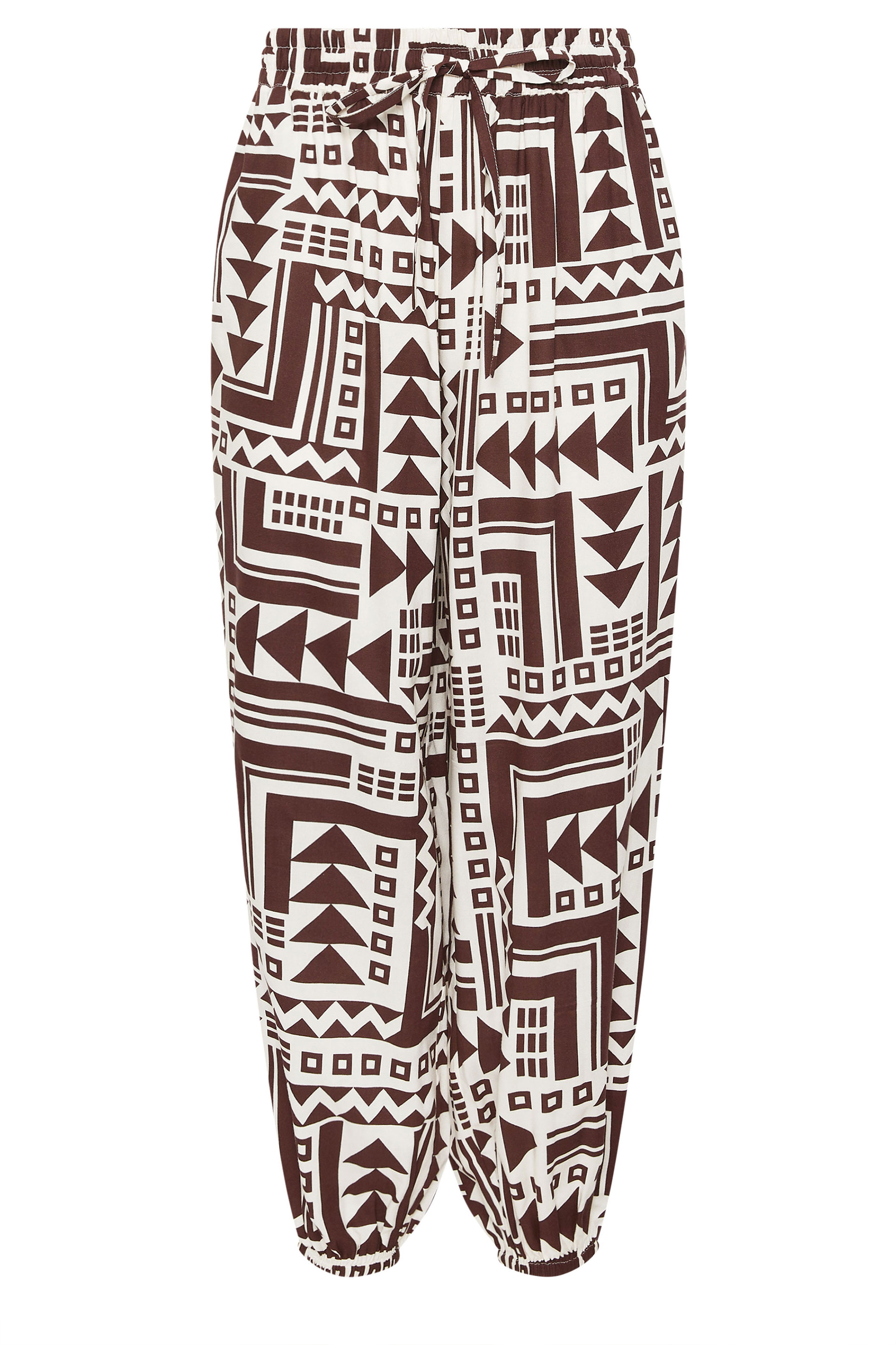 PixieGirl Petite Women's Brown Abstract Harem Trousers | PixieGirl 5