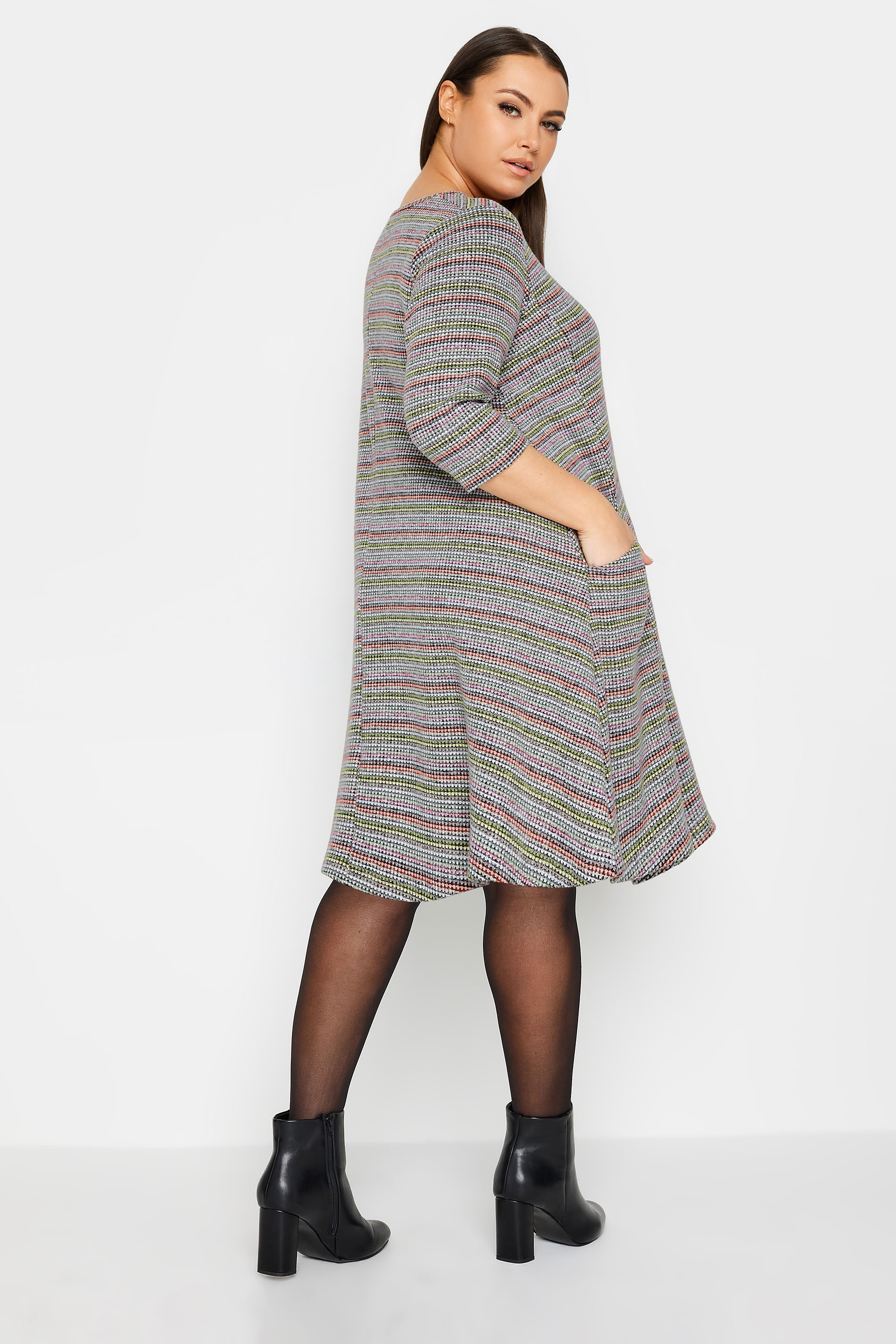YOURS Plus Size Grey Stripe Soft Touch Pocket Dress | Yours Clothing 3