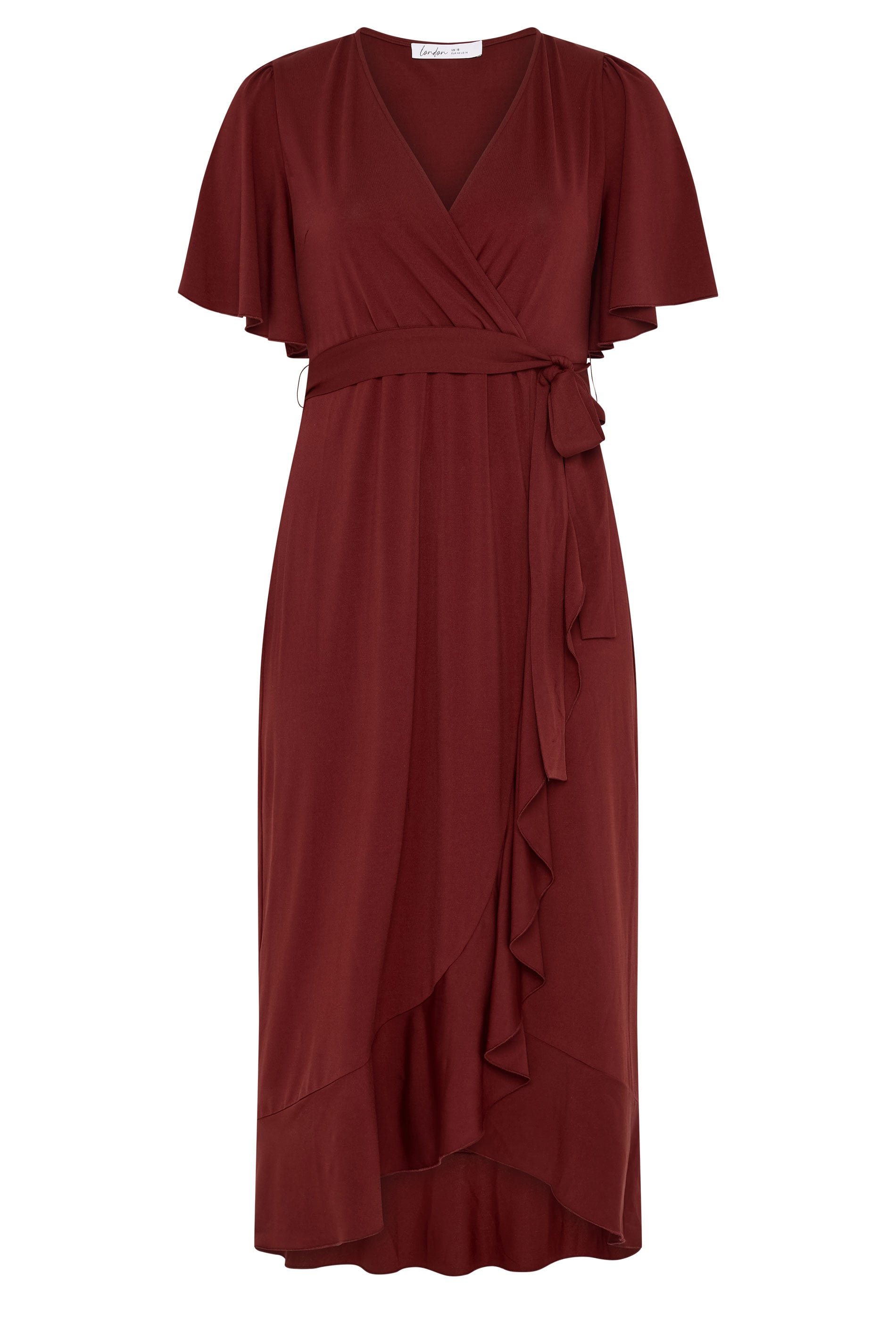YOURS LONDON Plus Size Burgundy Red Ruffle Hem Wrap Dress | Yours Clothing 5