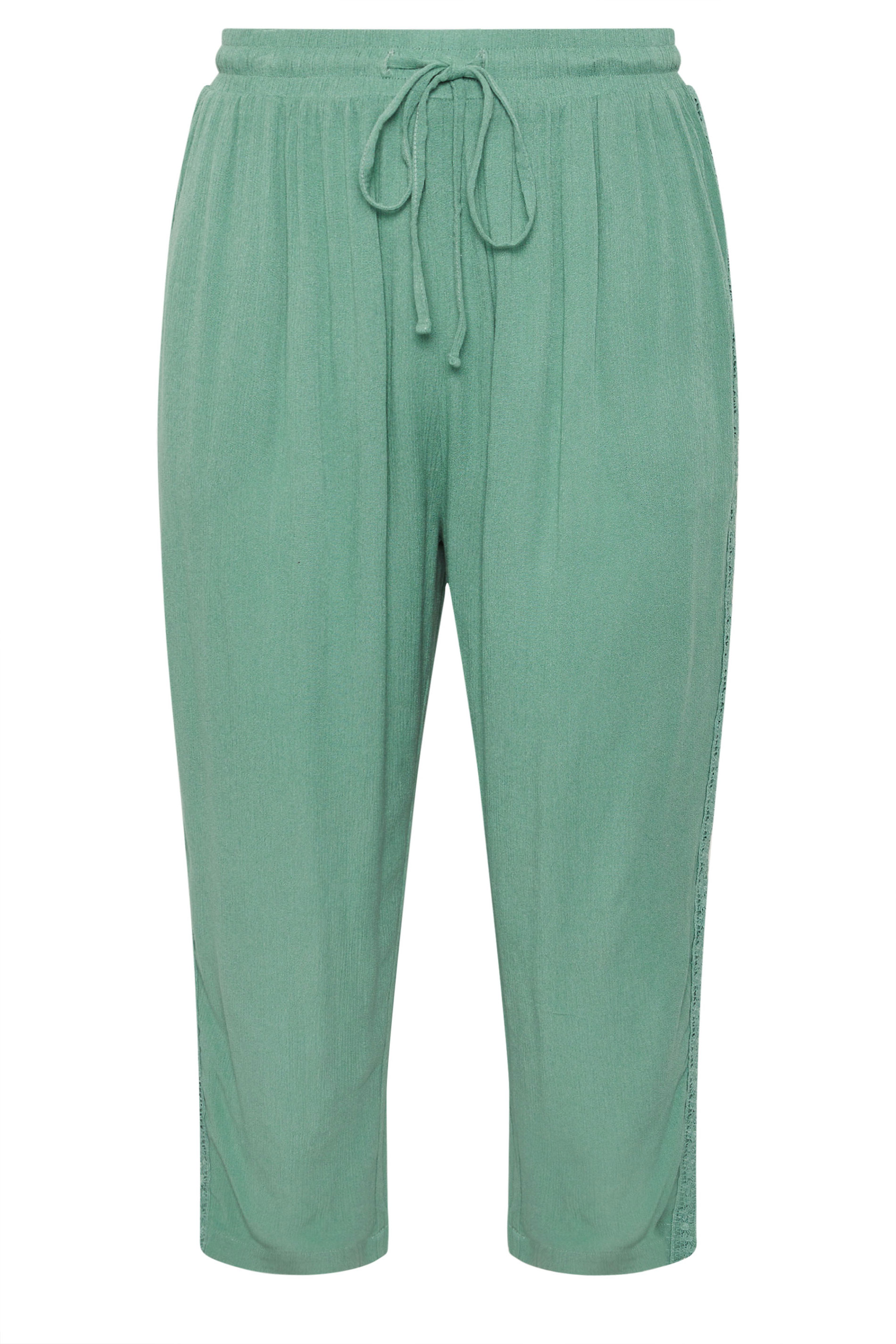 YOURS Plus Size Mint Crochet Side Crop Trousers | Yours Clothing 5