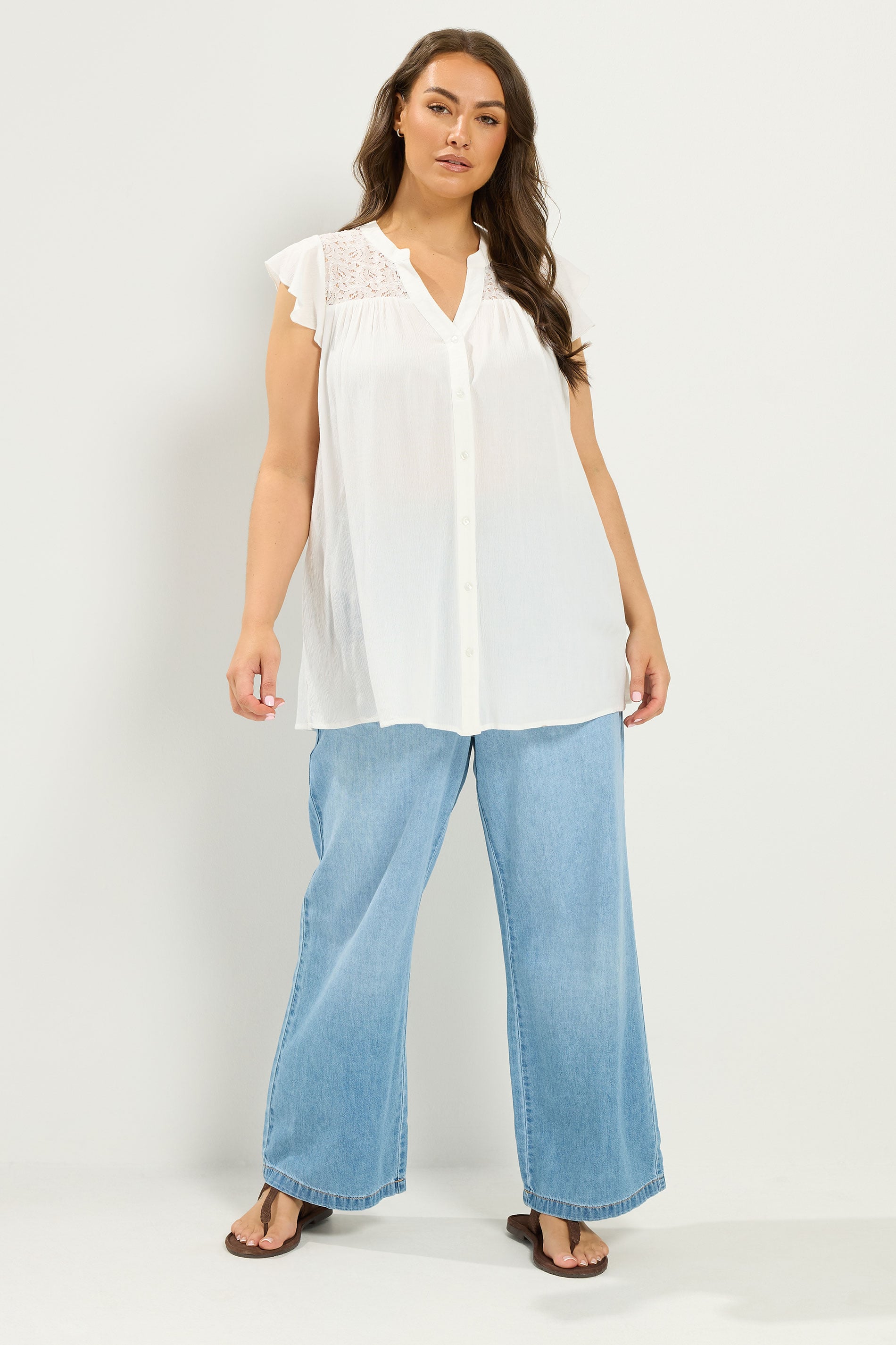 YOURS Plus Size White Lace Detail Blouse | Yours Clothing 1