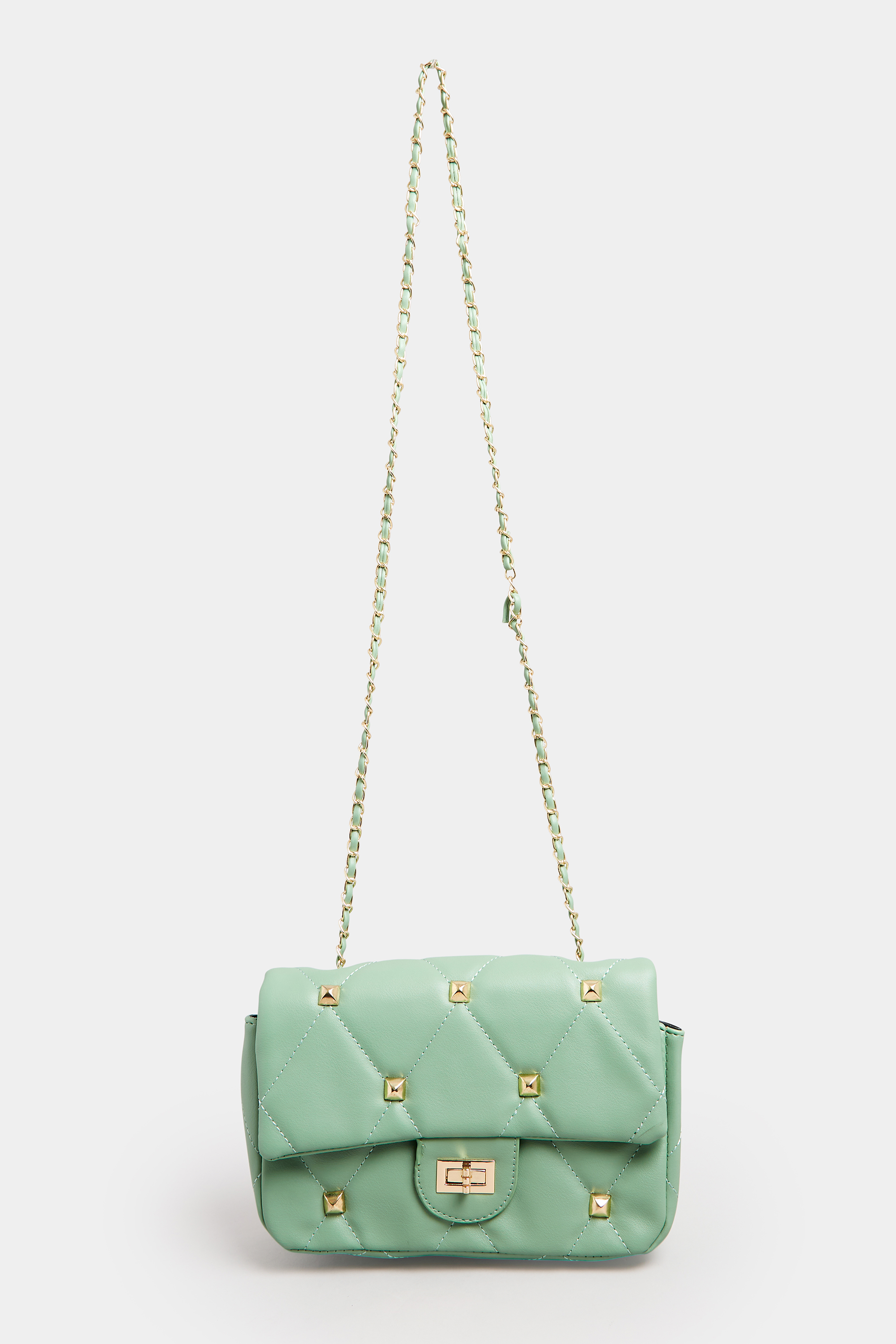 Green Studded Quilted Chain Bag | Yours Clothing 3