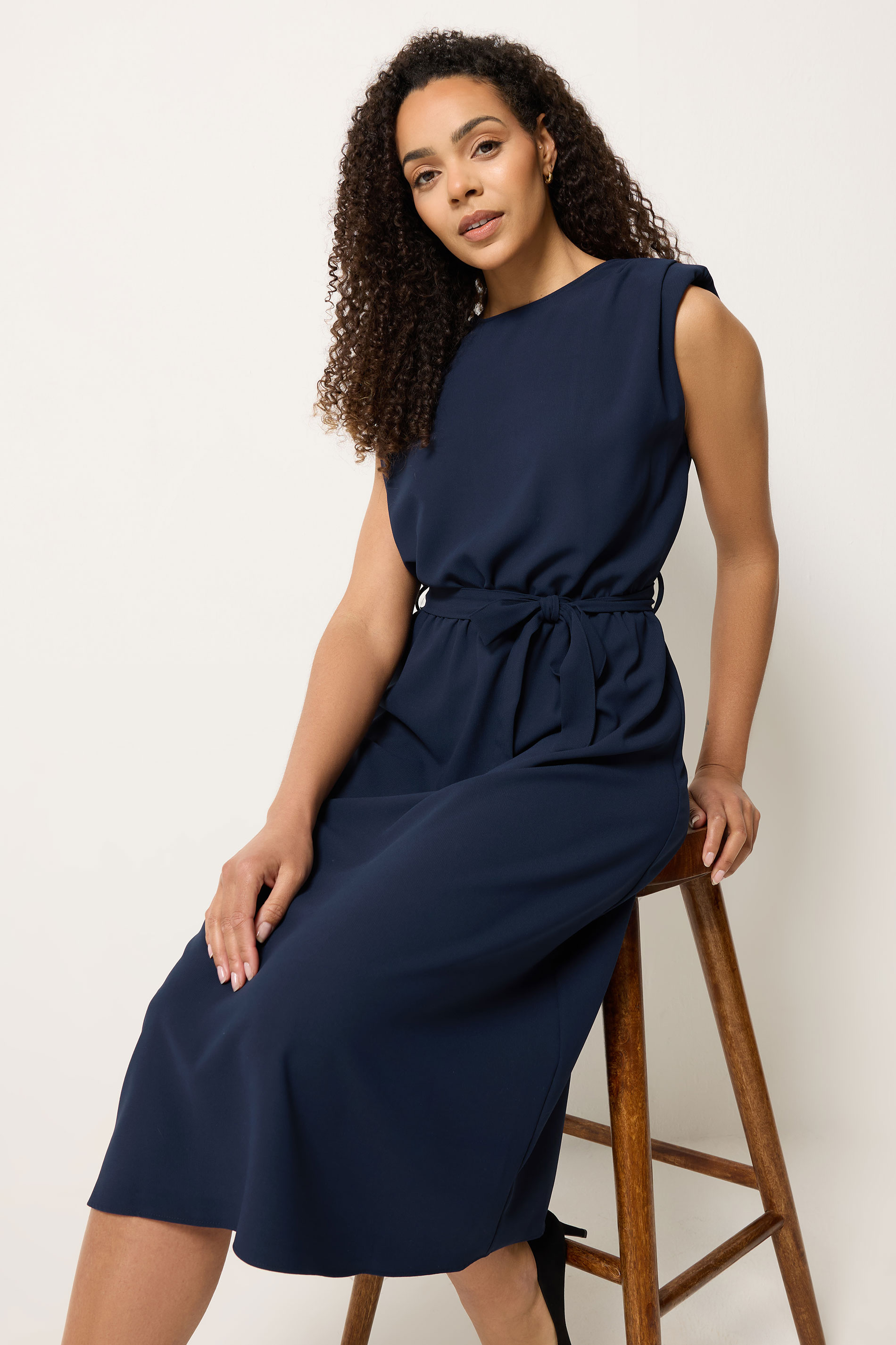 M&Co Navy Blue Tie Waist Sleeveless Midi Dress | M&Co 3