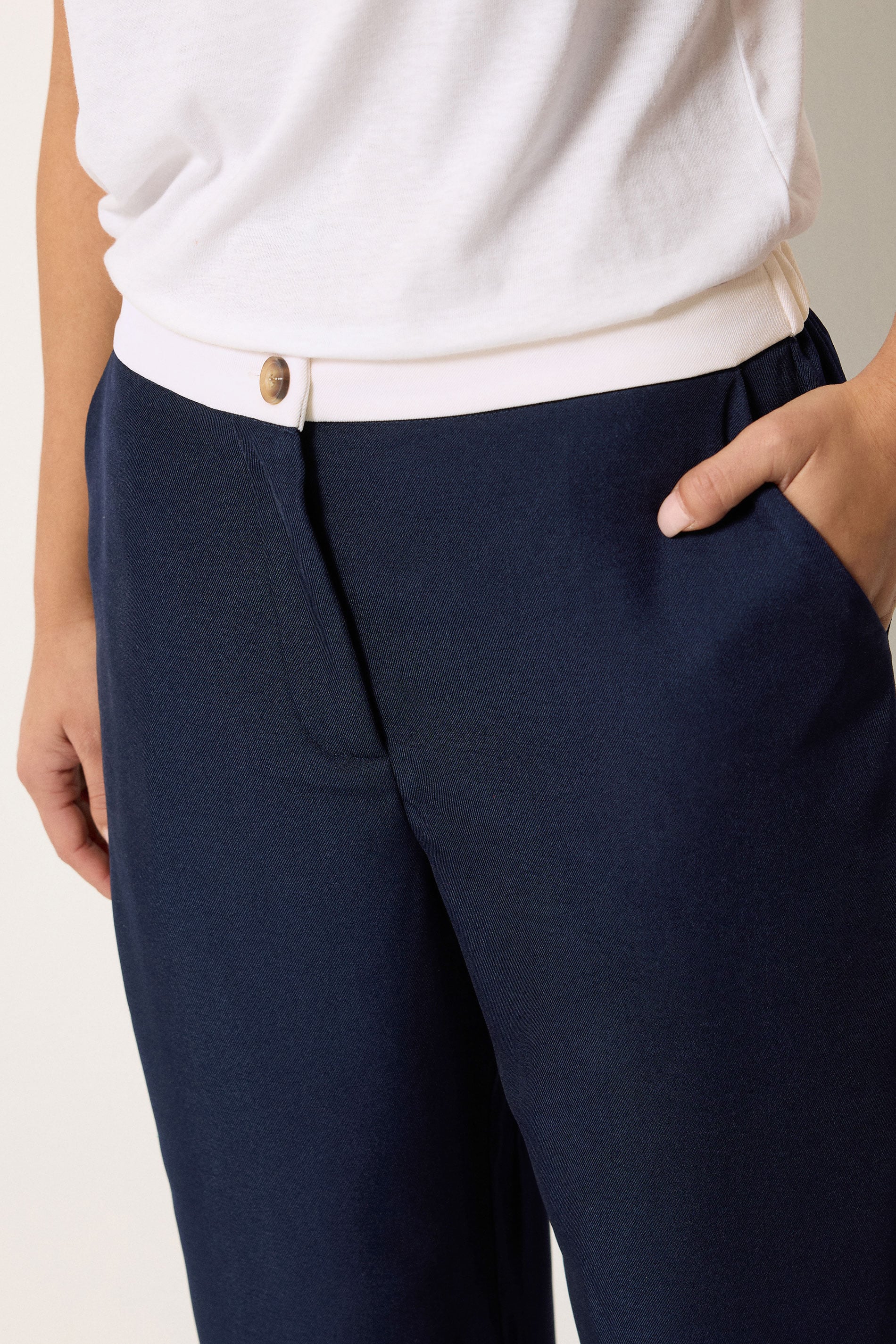 PixieGirl Petite Blue Button Detail Wide Leg Trousers | PixieGirl  5