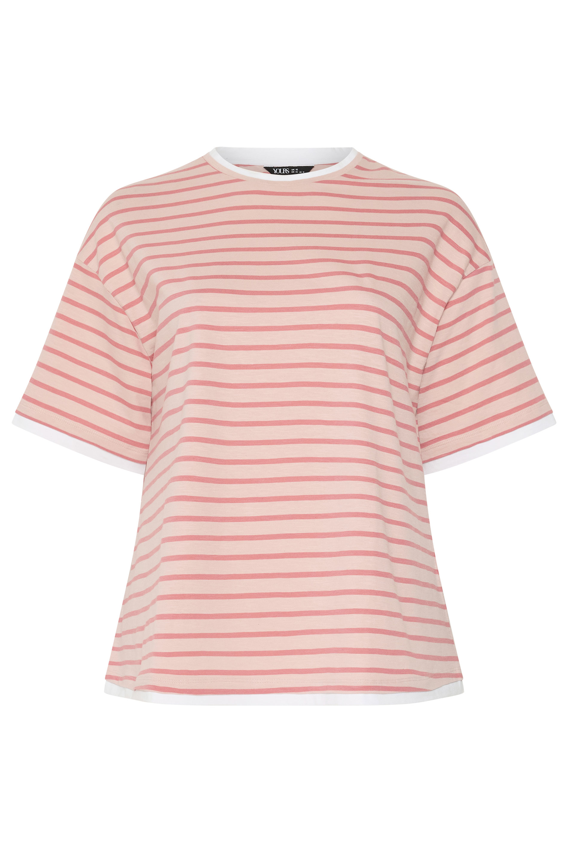 YOURS Plus Size Pink Stripe 2-In-1 Boxy T-Shirt | Yours Clothing 5