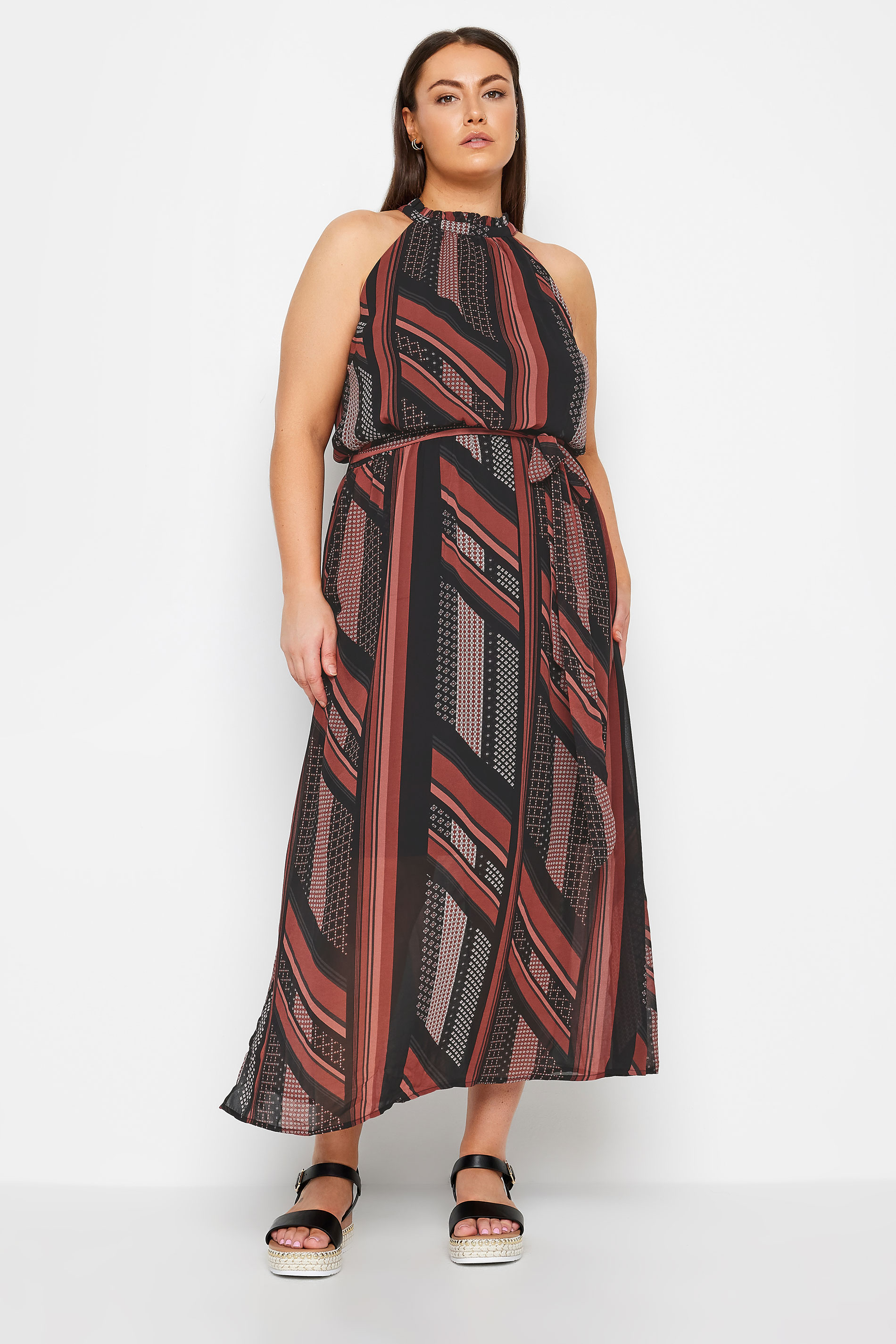 Evans Black & Brown Abstract Print Maxi Dress | Evans 1