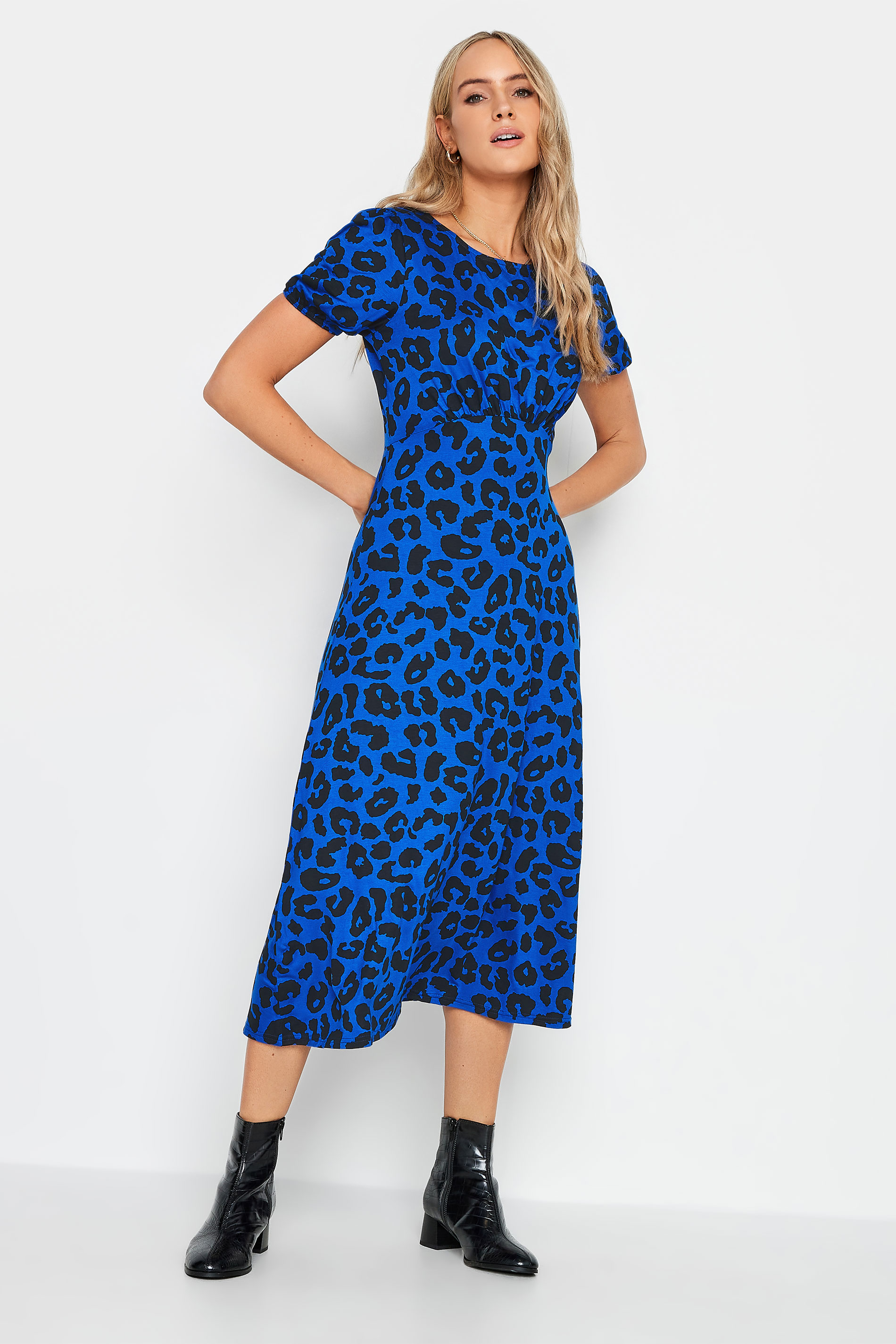 LTS Women's Tall Blue Animal Print Midi Tea Dress | Long Tall Sally 2