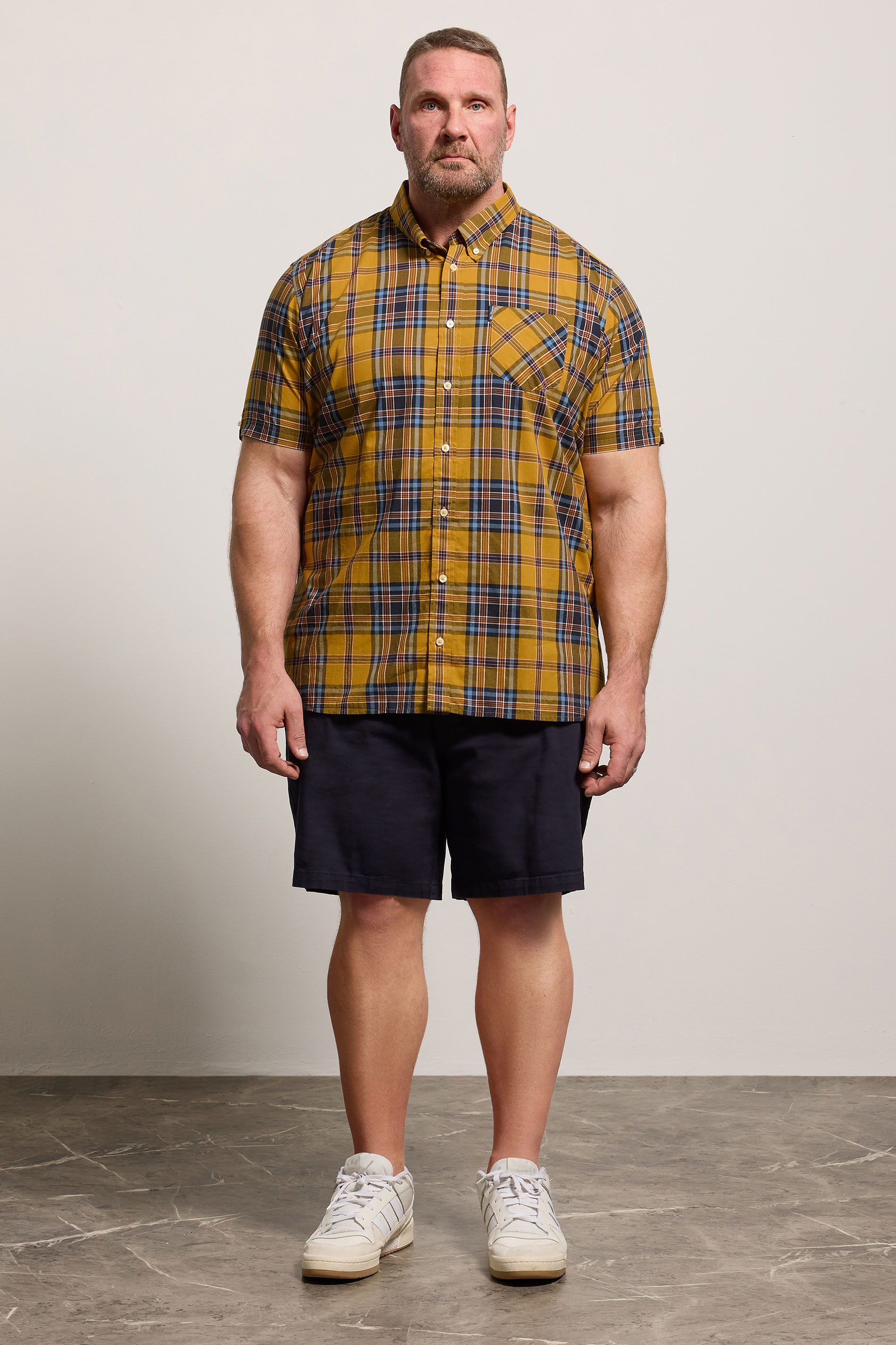 BEN SHERMAN Big & Tall Gold Yellow Check Print Shirt | BadRhino 1
