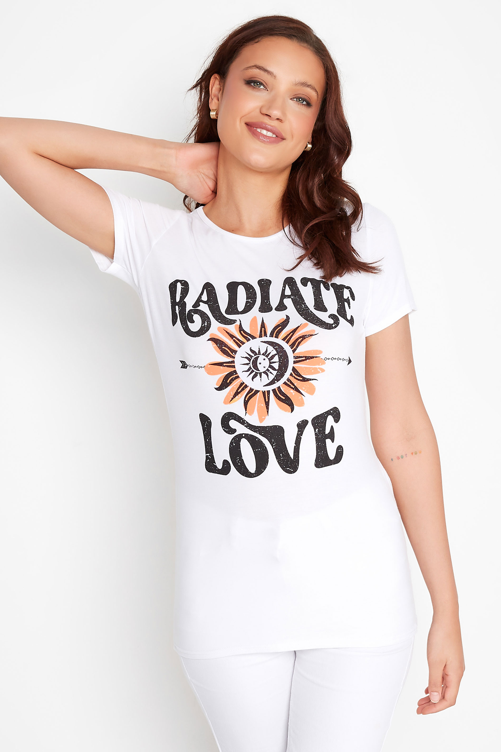 LTS Tall Women's White 'Radiate Love' Slogan T-Shirt | Long Tall Sally 1