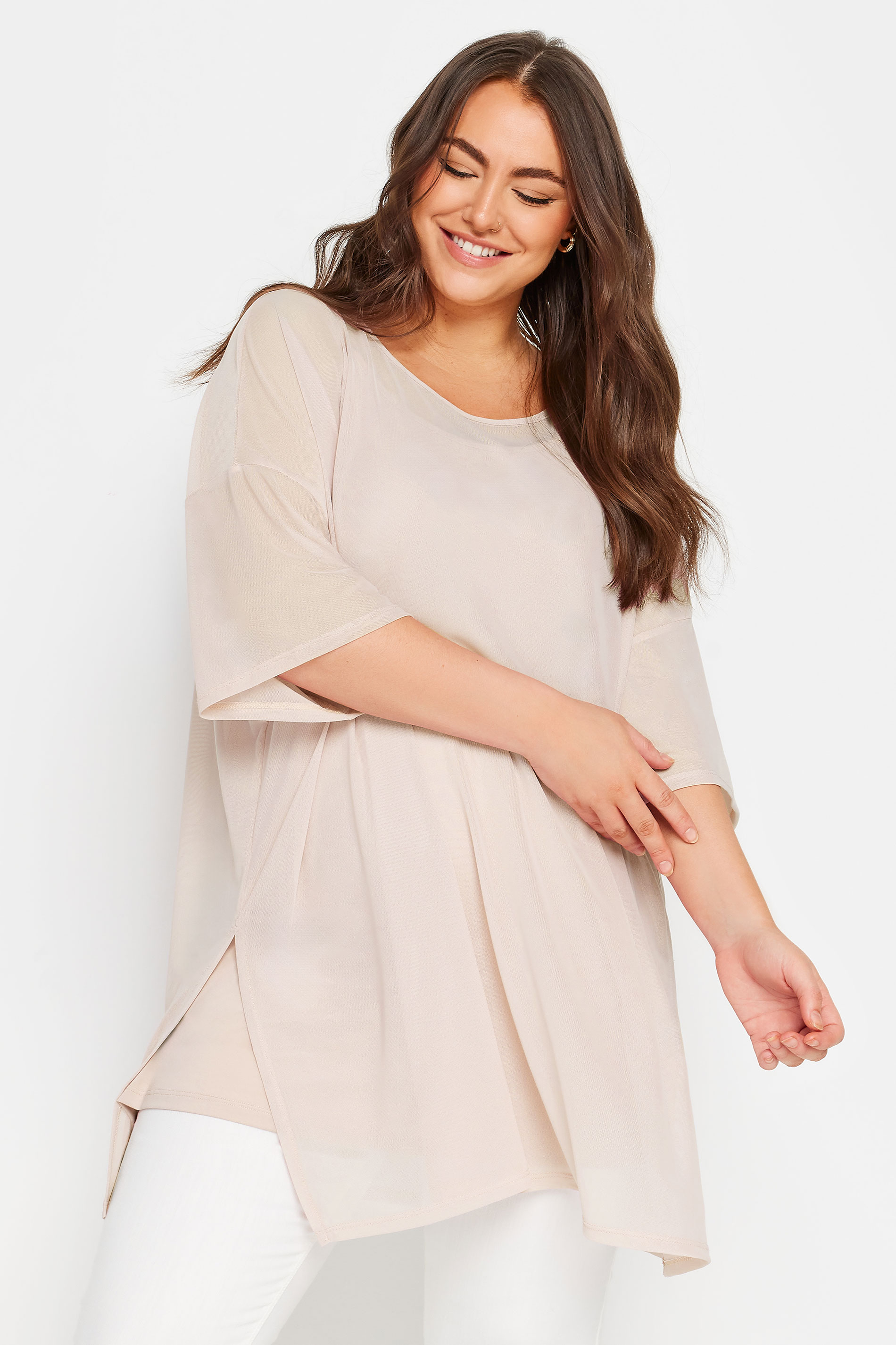 YOURS Plus Size Pink Oversized Mesh Top | Yours Clothing 1