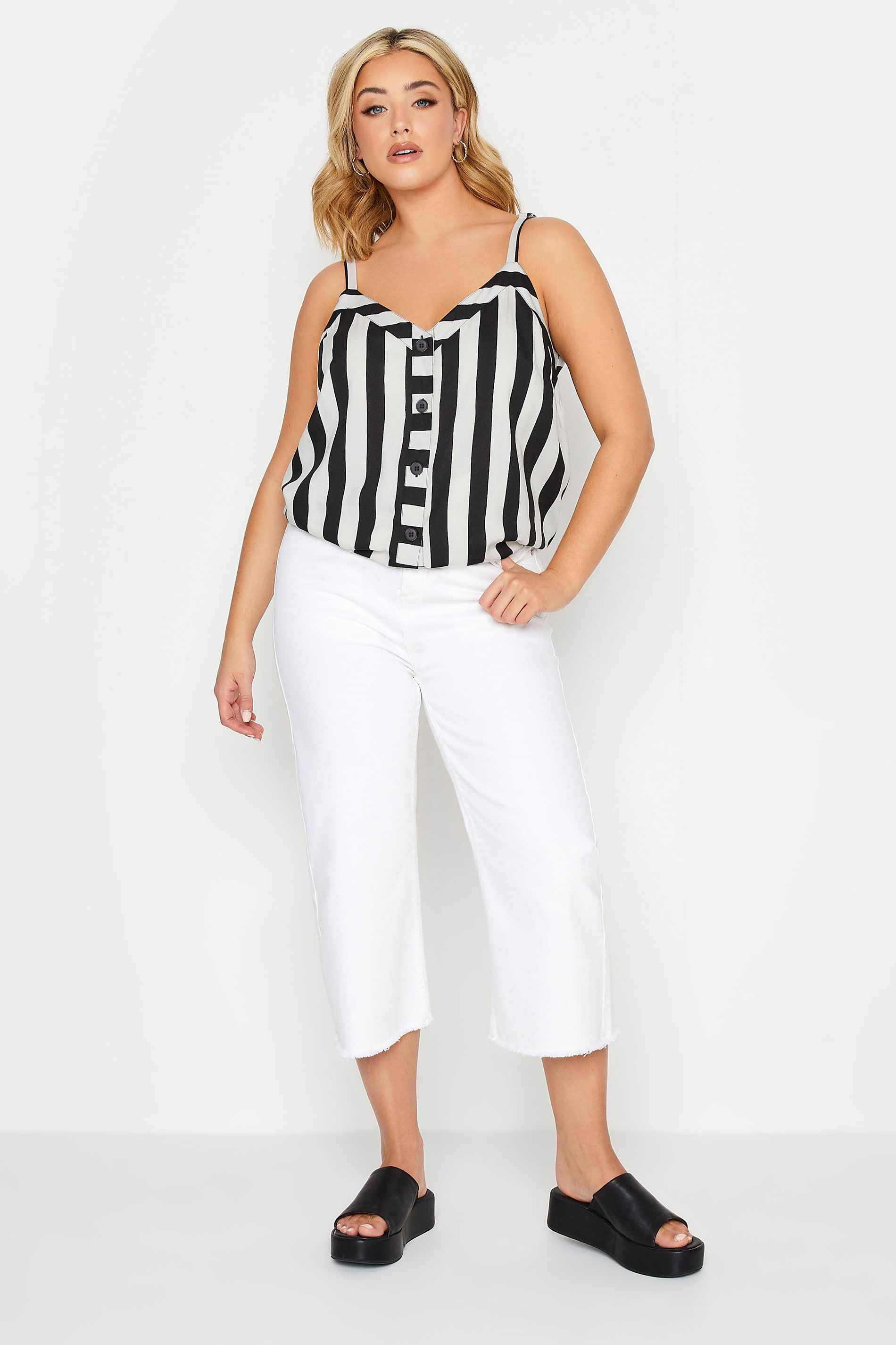 YOURS Curve Plus Size White Stripe Button Through Cami Top | Yours Clothing  2