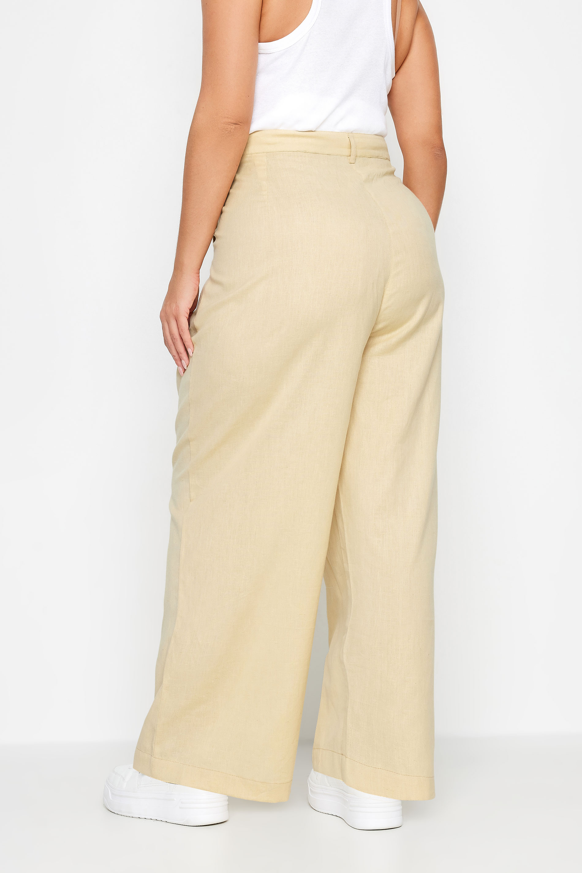 LIMITED COLLECTION Curve Beige Brown Linen Wide Leg Trousers | Yours Clothing 3