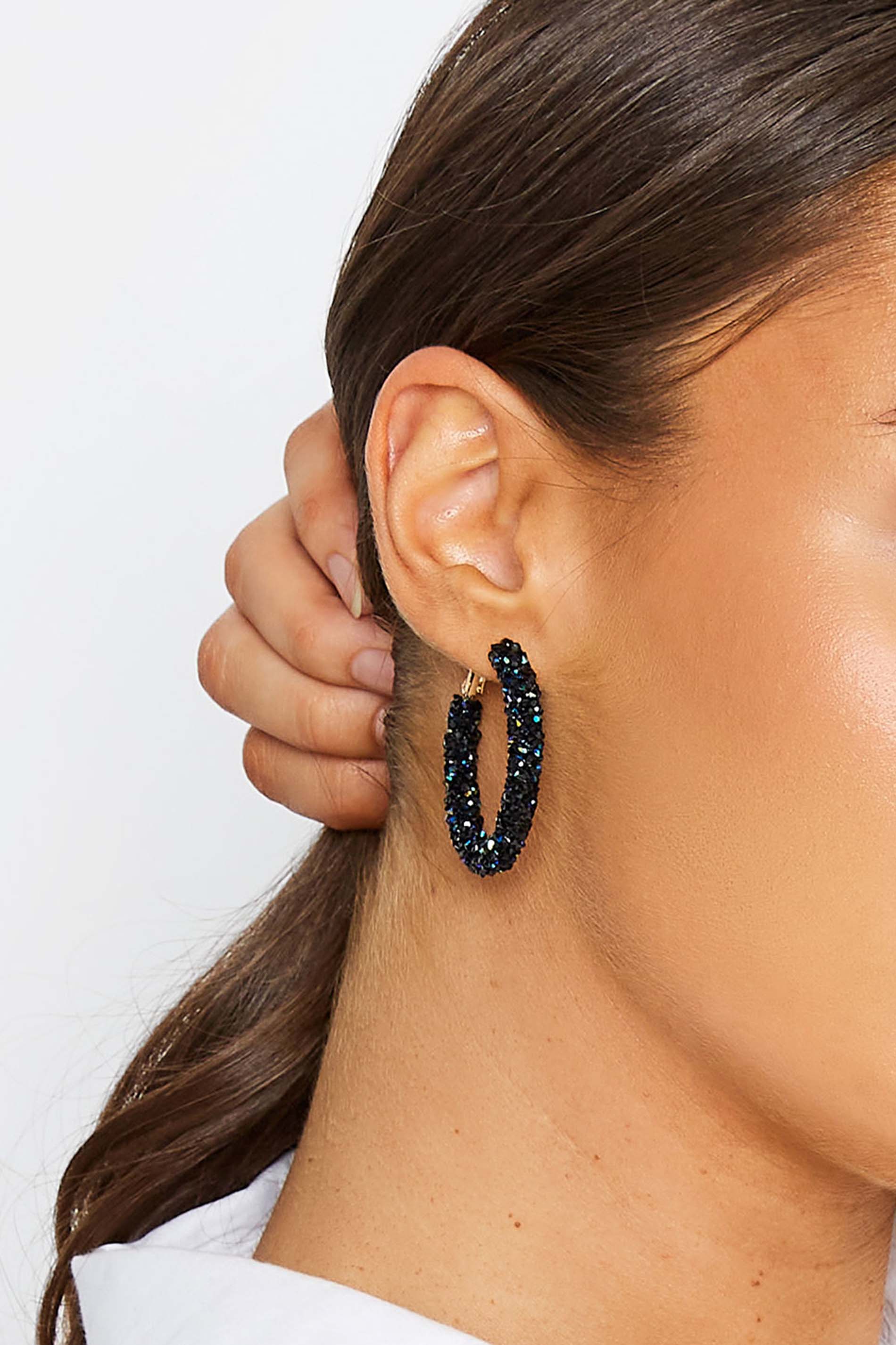 Black & Blue Crystal Hoop Earrings | Yours Clothing 1