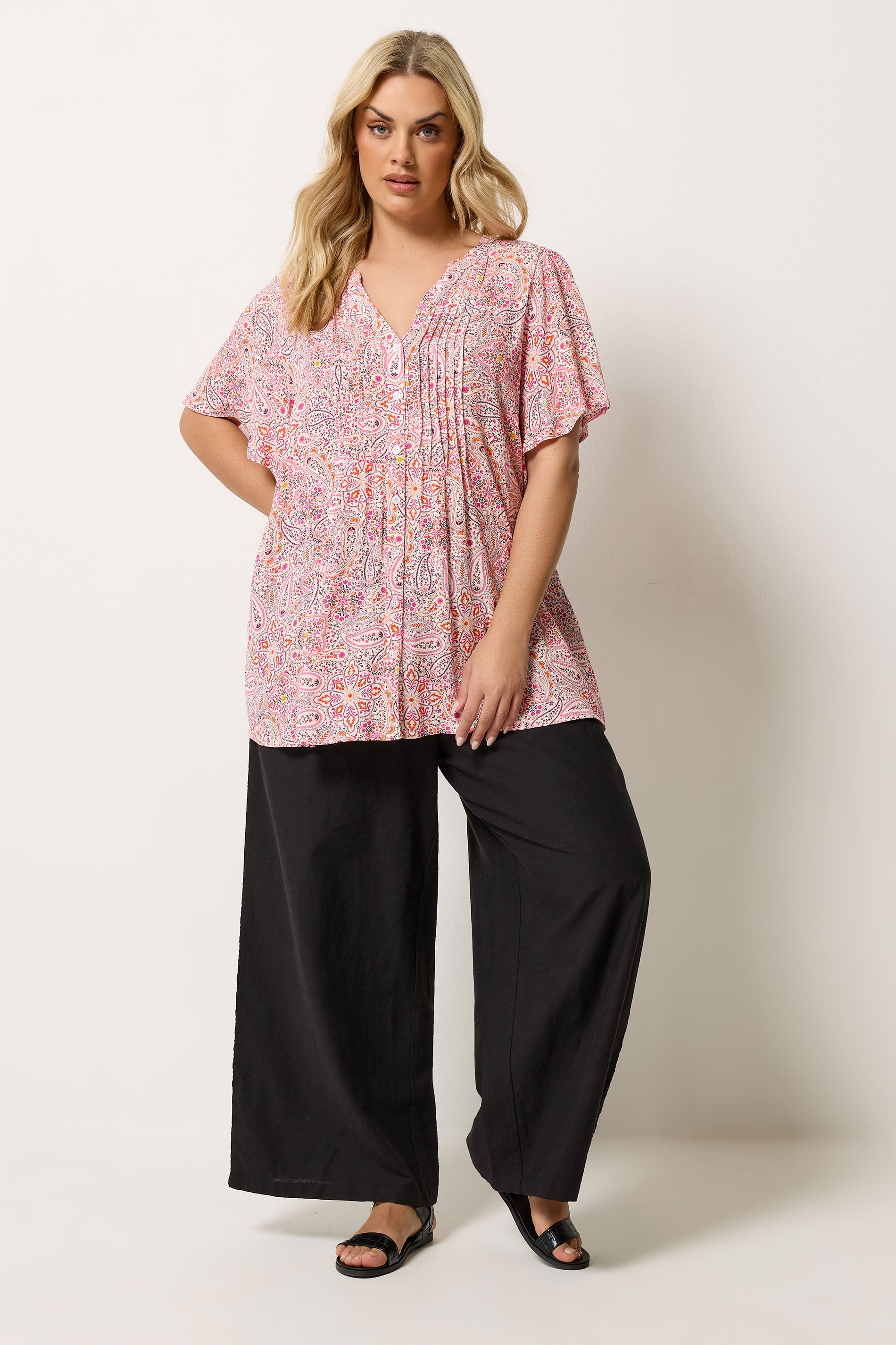YOURS Plus Size Pink Paisley Print Pintuck Blouse | Yours Clothing 1