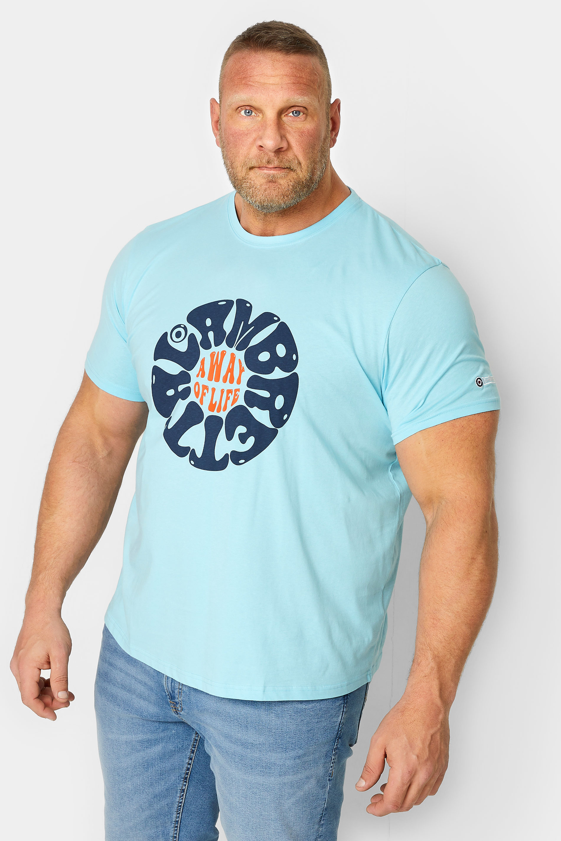 LAMBRETTA Big & Tall Light Blue 'A Way Of Life' Slogan T-Shirt | BadRhino  1