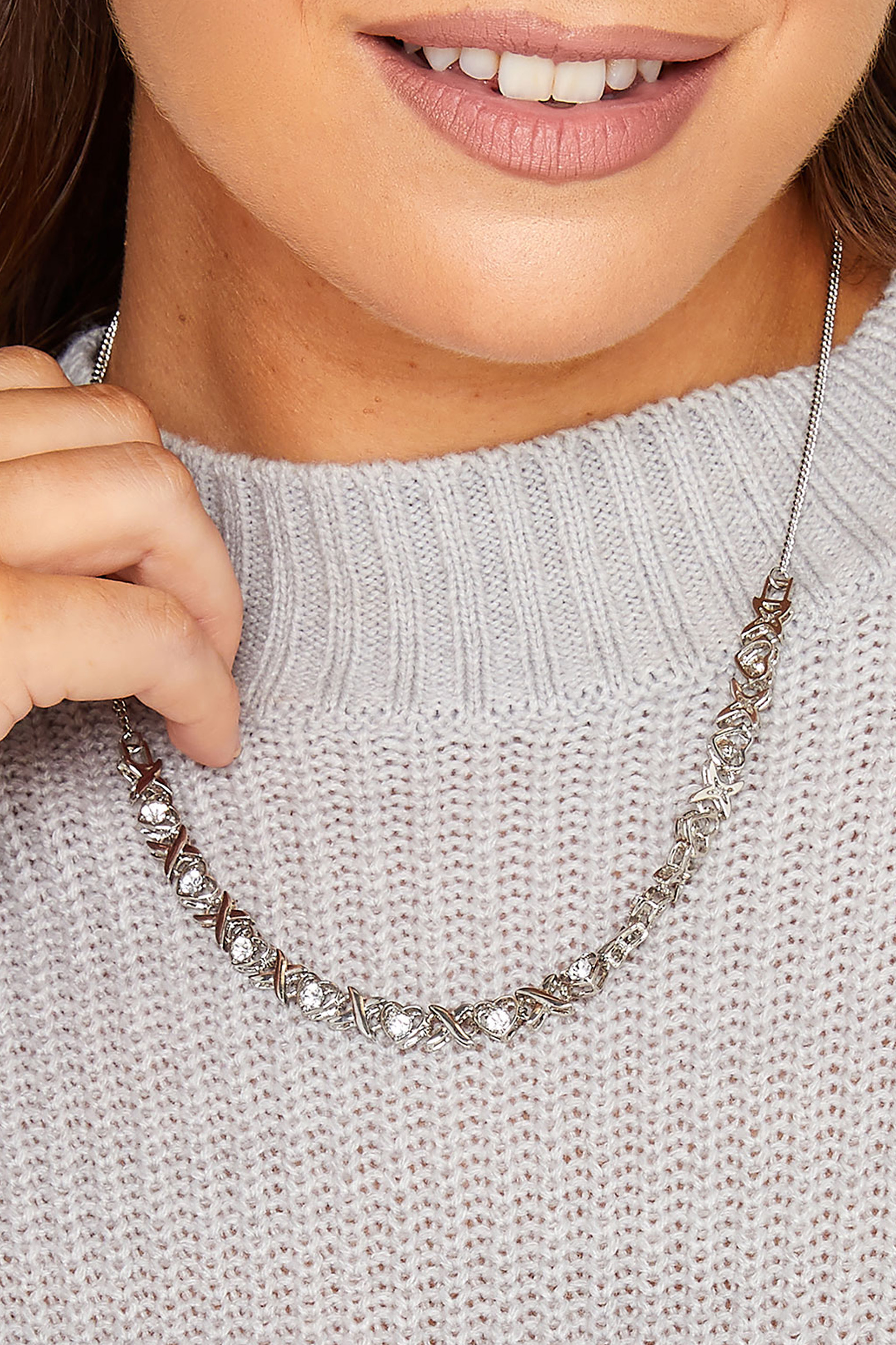 Silver Tone 'XOXO' Diamante Necklace | Yours Clothing 1
