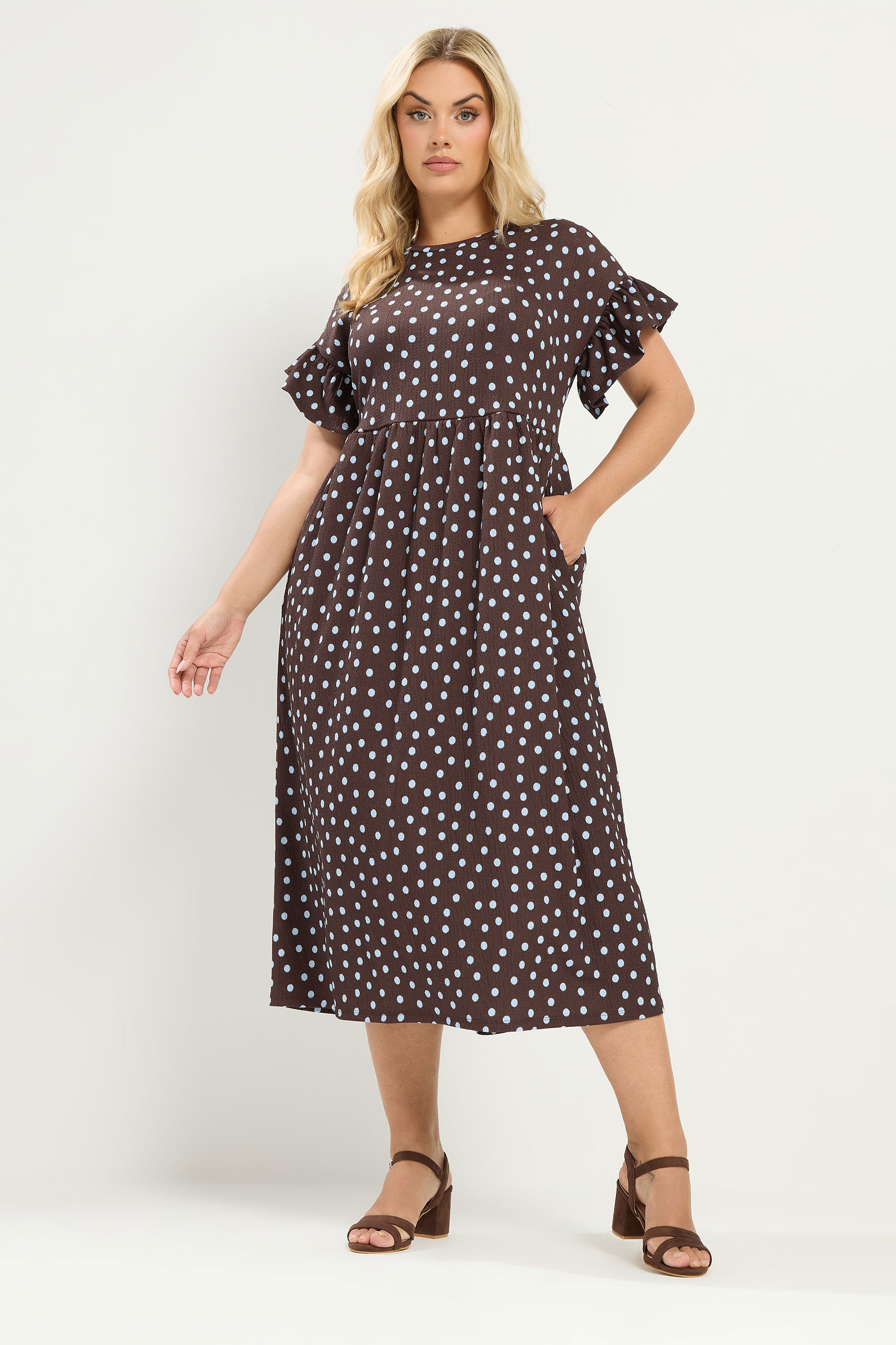 YOURS Plus Size Chocolate Brown Polka Dot Maxi Dress | Yours Clothing 1