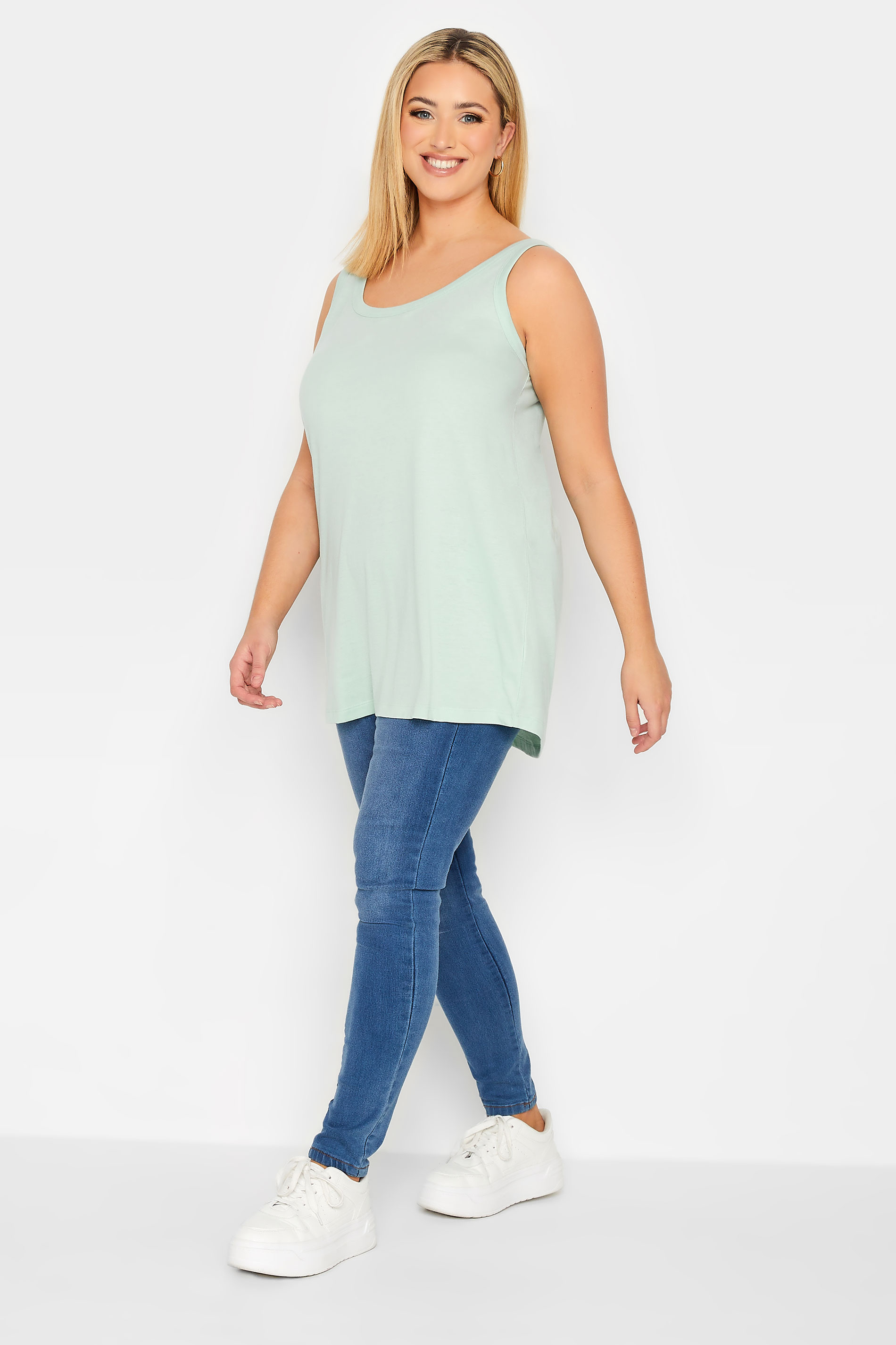 YOURS Curve Plus Size Sage Green Essential Vest Top | Yours Clothing  2