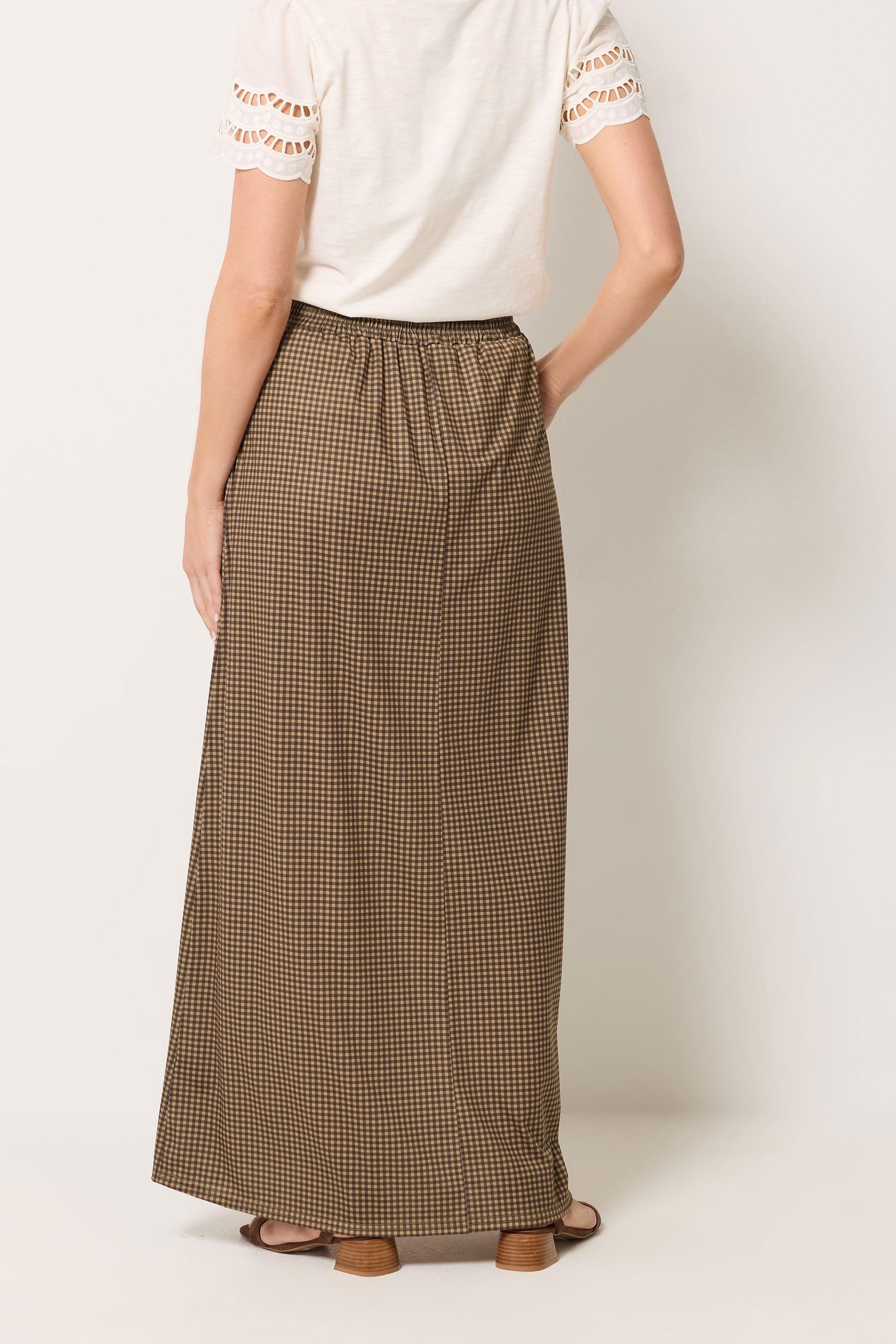 LTS Tall Women's Chocolate Brown Gingham Shirred Maxi Skirt | Long Tall Sally 2