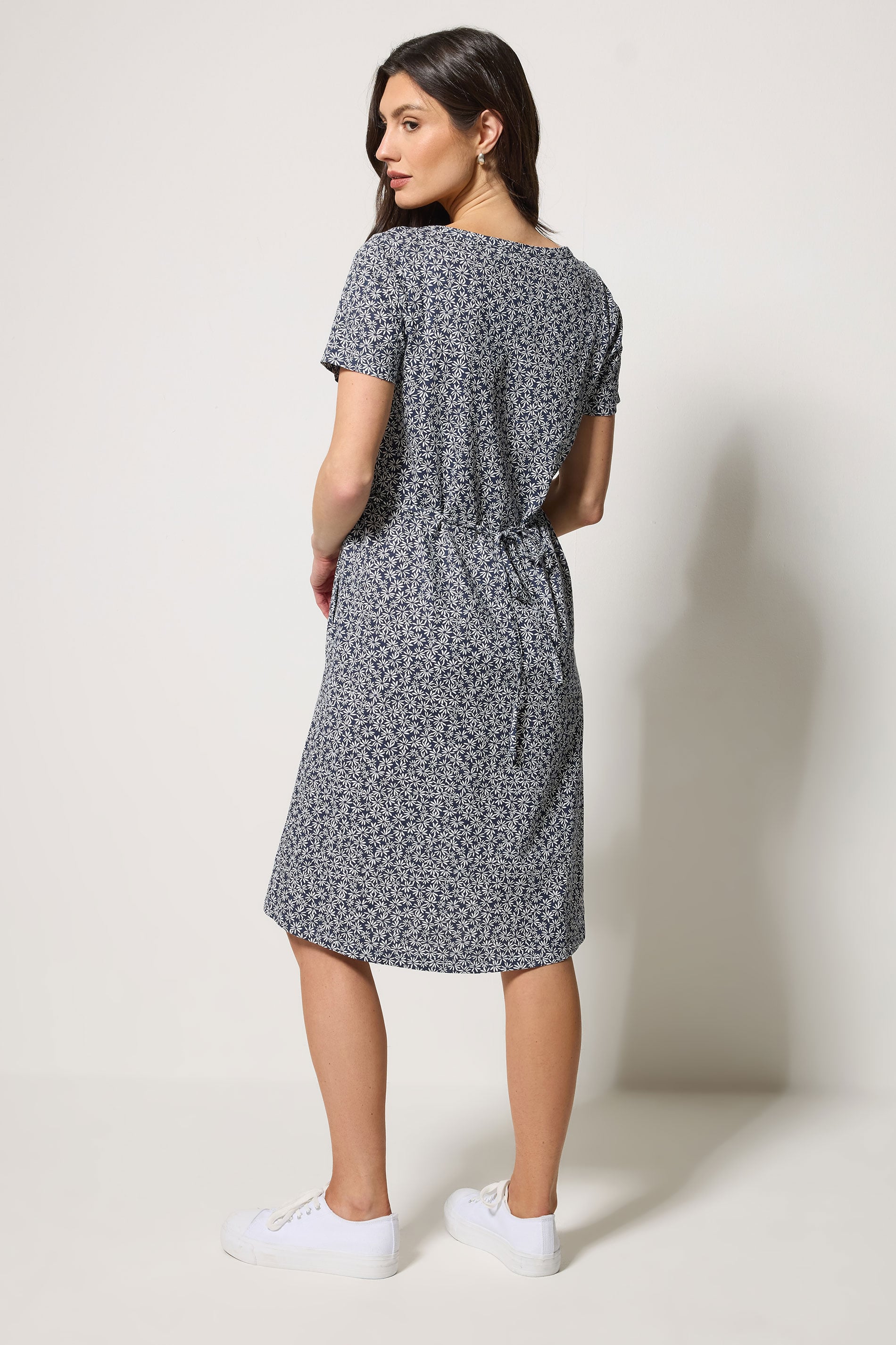 M&Co Navy Blue Ditsy Floral Henley Cotton Midi Dress | M&Co 2
