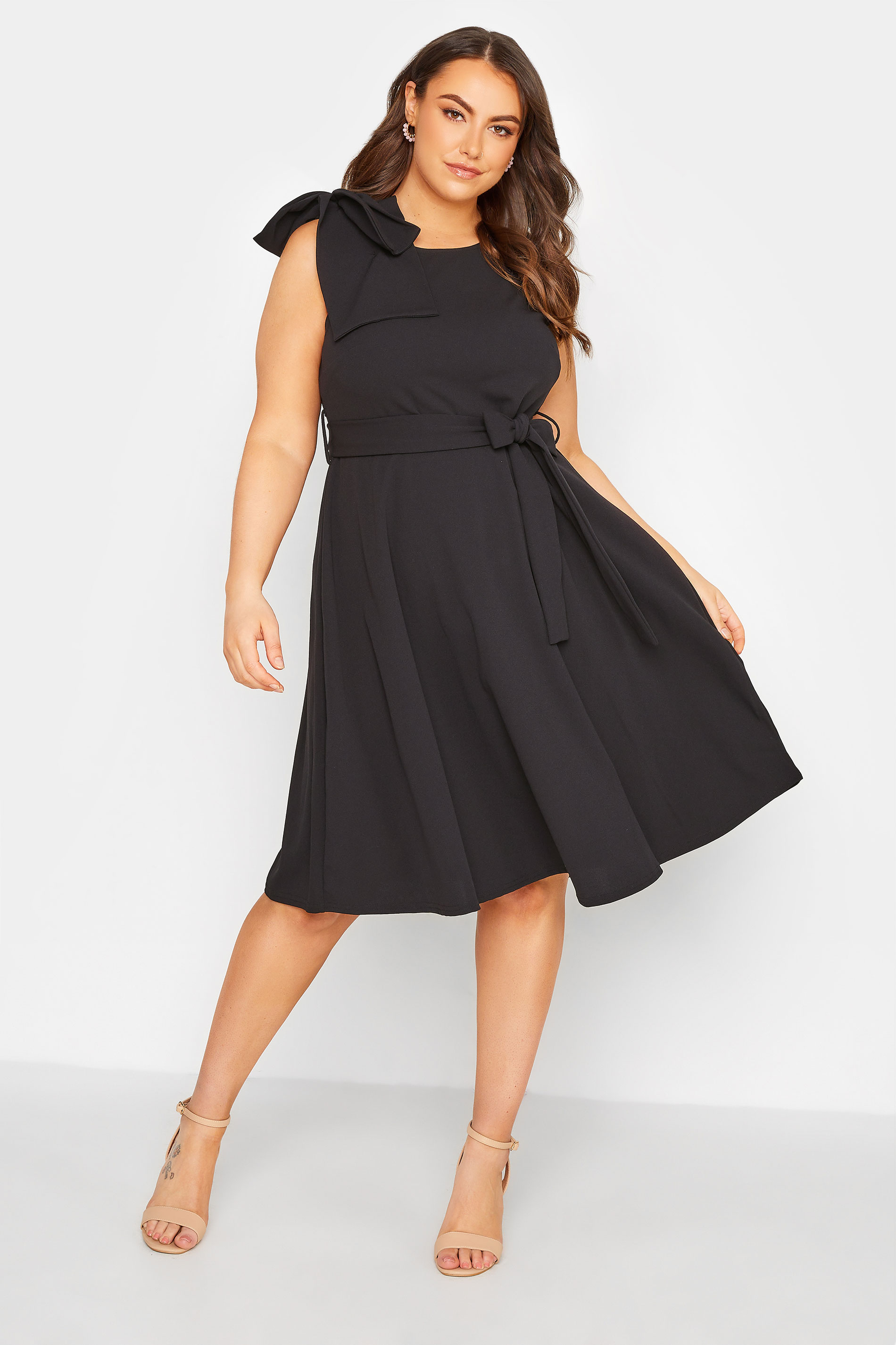 Robes Grande Taille Grande taille  Robes Mi-Longue | YOURS LONDON - Robe Noire Midi à Noeud - NM41392