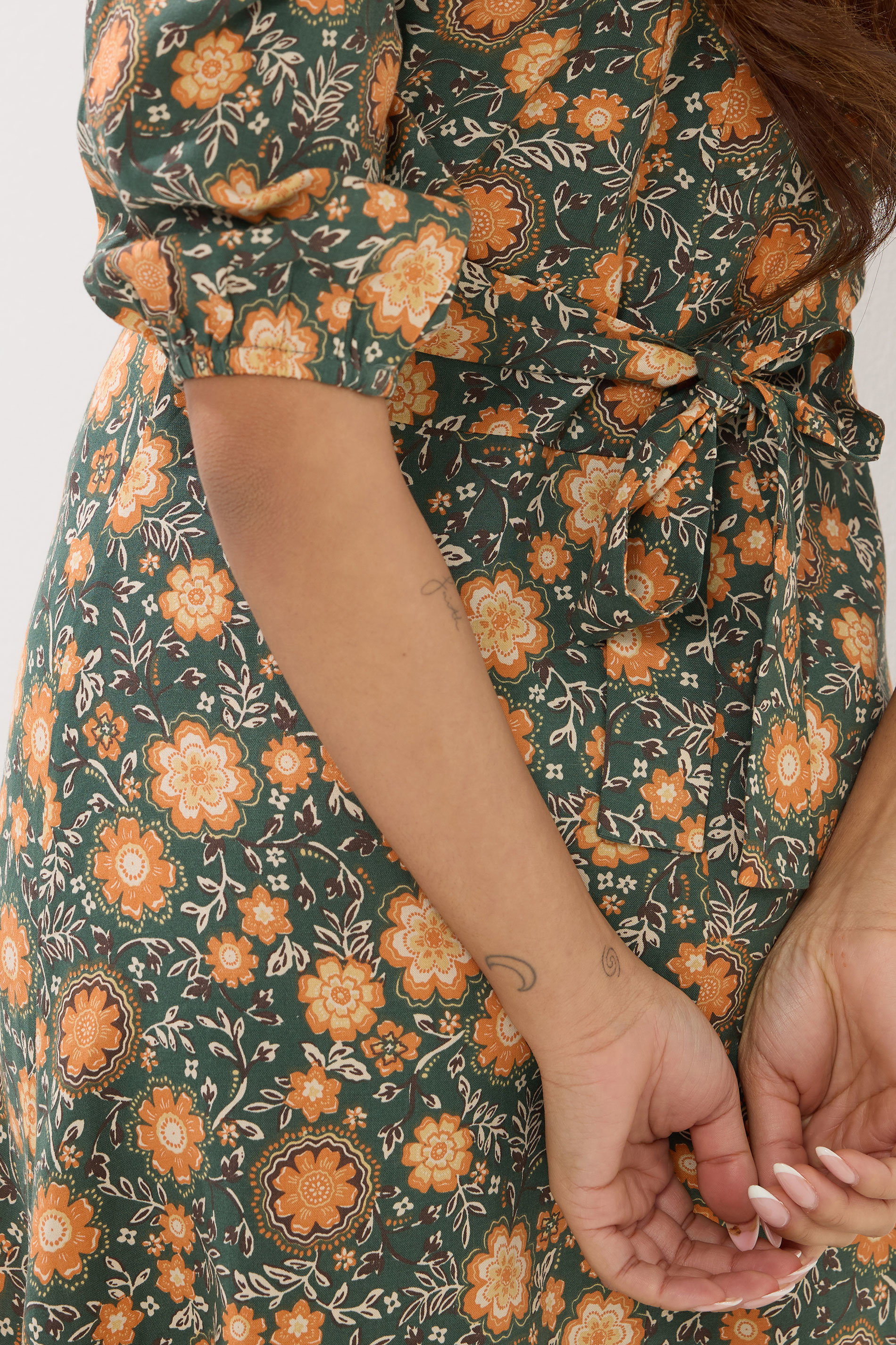 PixieGirl Petite Women's Forest Green Floral Midi Dress | PixieGirl 4