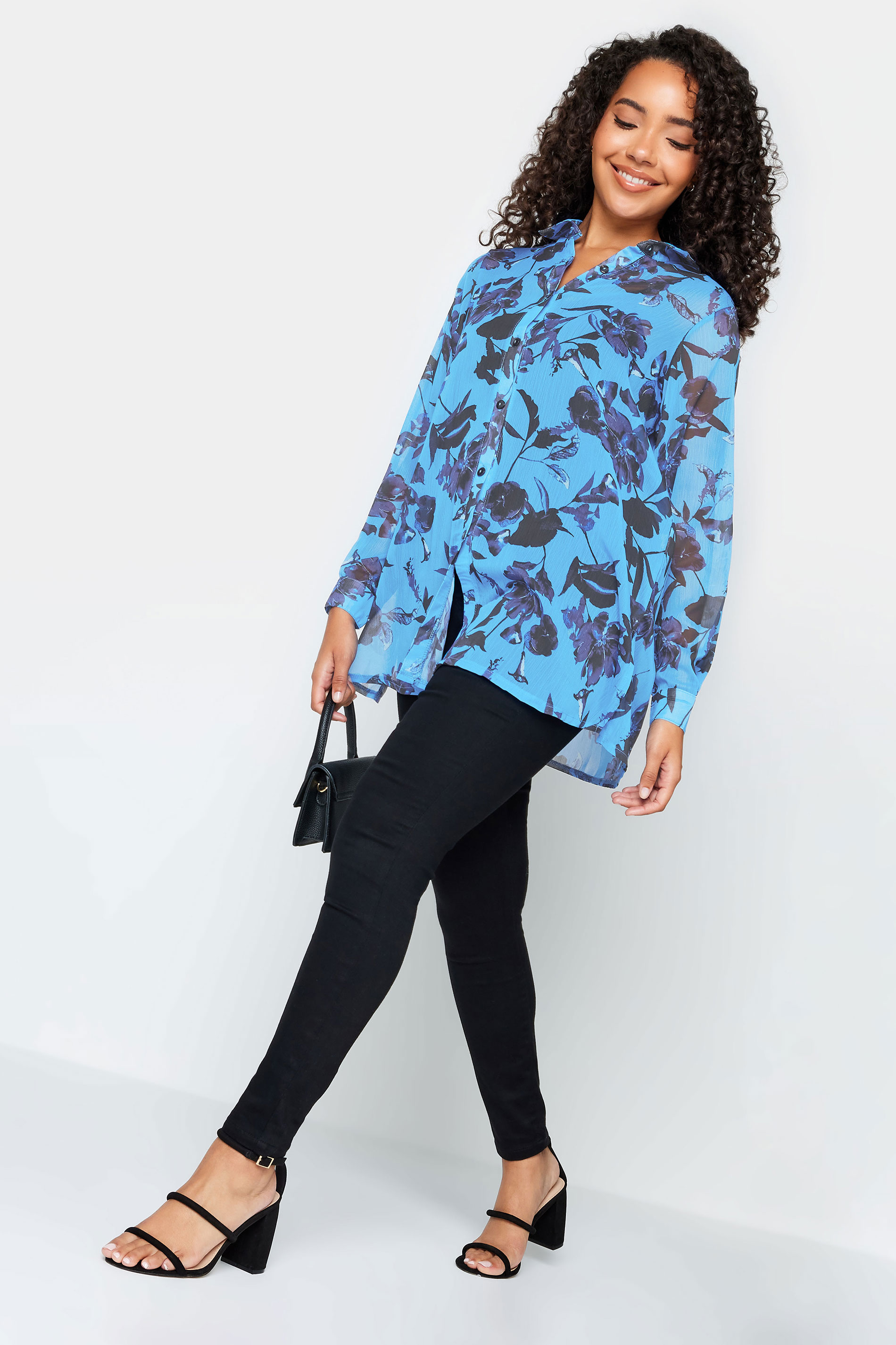 M&Co Blue Floral Print Longline Shirt | M&Co 2