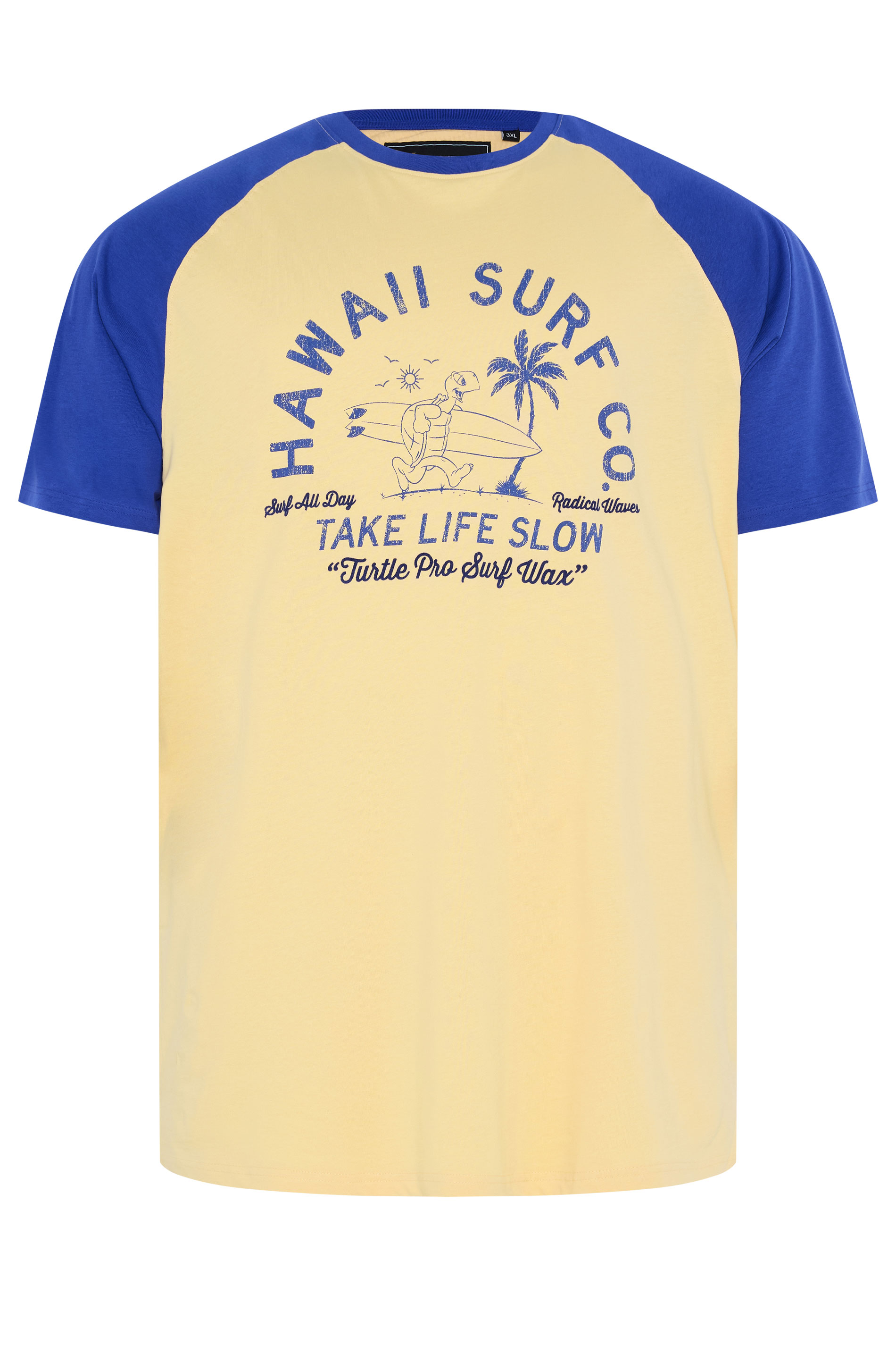 KAM Big & Tall Yellow 'Hawaii Surf' Raglan T-Shirt | BadRhino 1