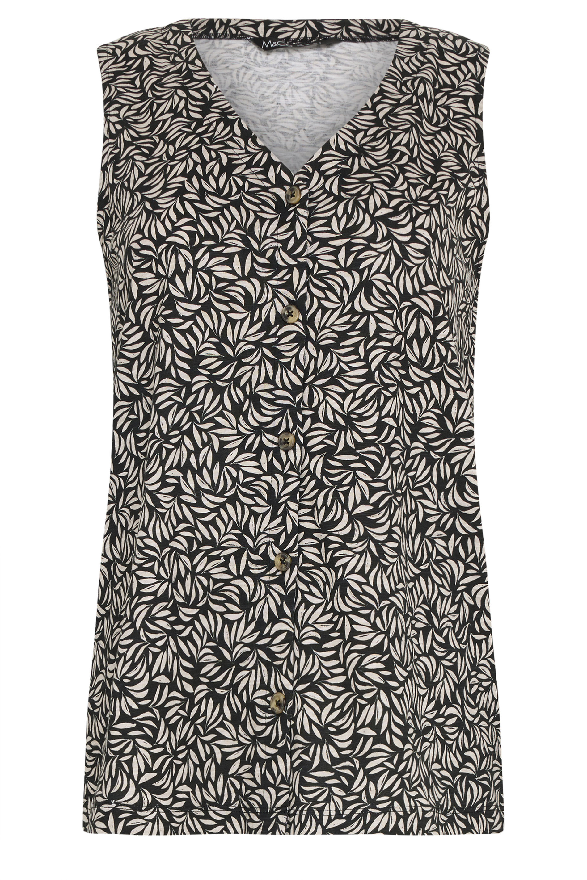 M&Co Black Leaf Print Button Detail Cotton Vest Top | M&Co 5