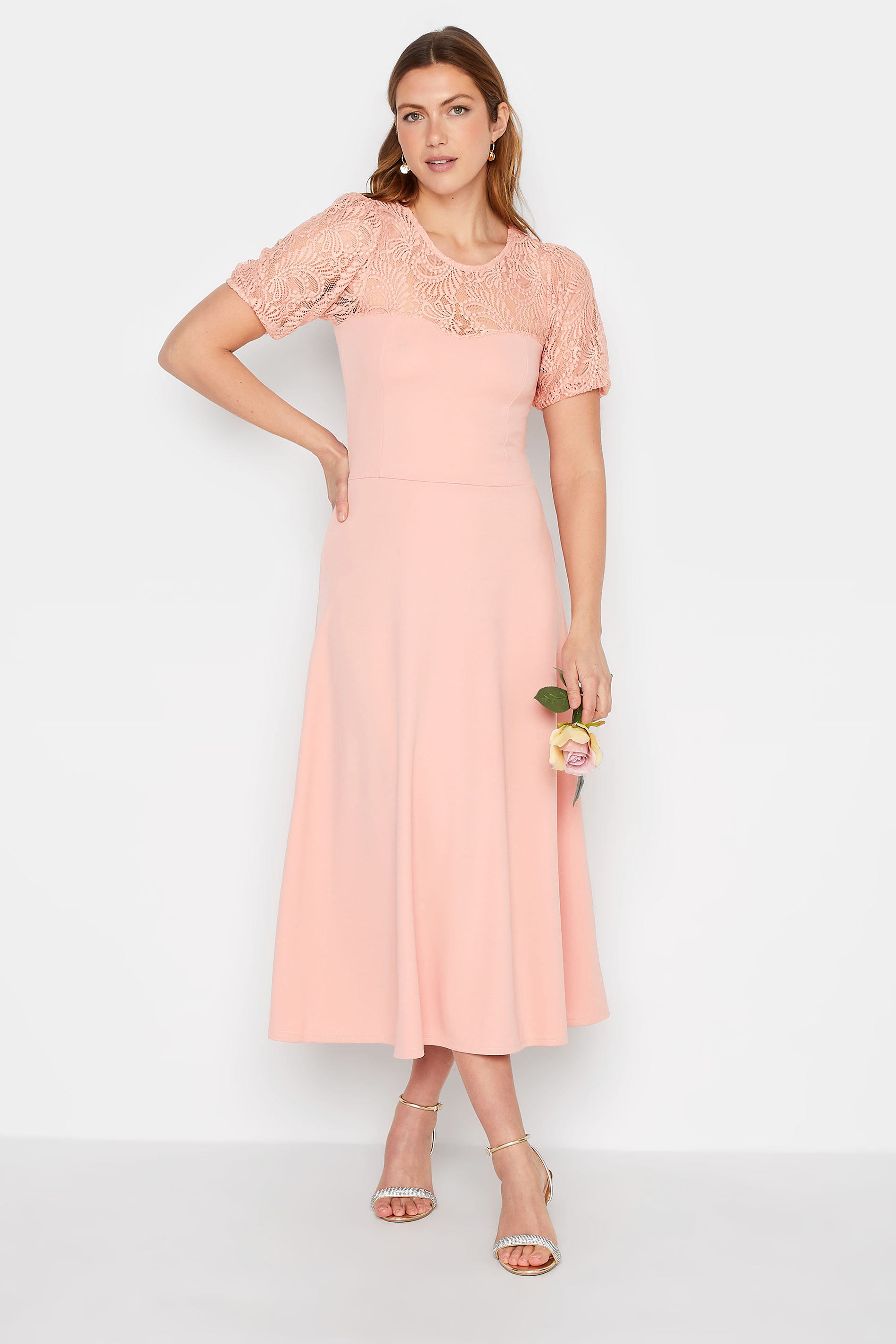 LTS Tall Women's Pink Lace Midi Dress | Long Tall Sally  1