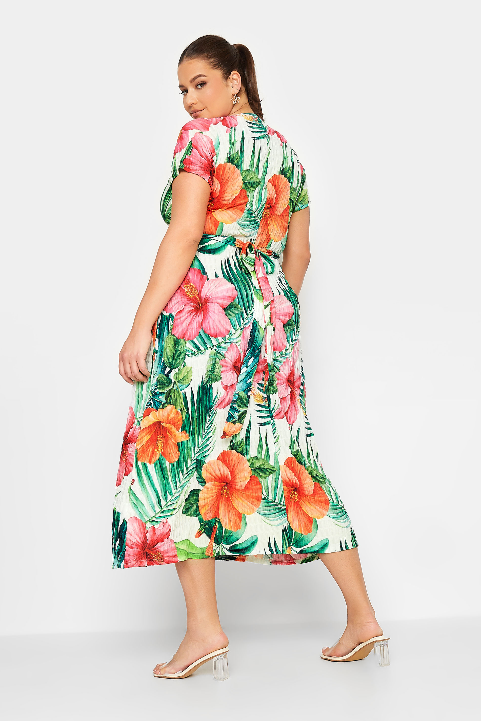 YOURS Curve Green Tropical Floral Print Wrap Dress | Yours Clothing 3