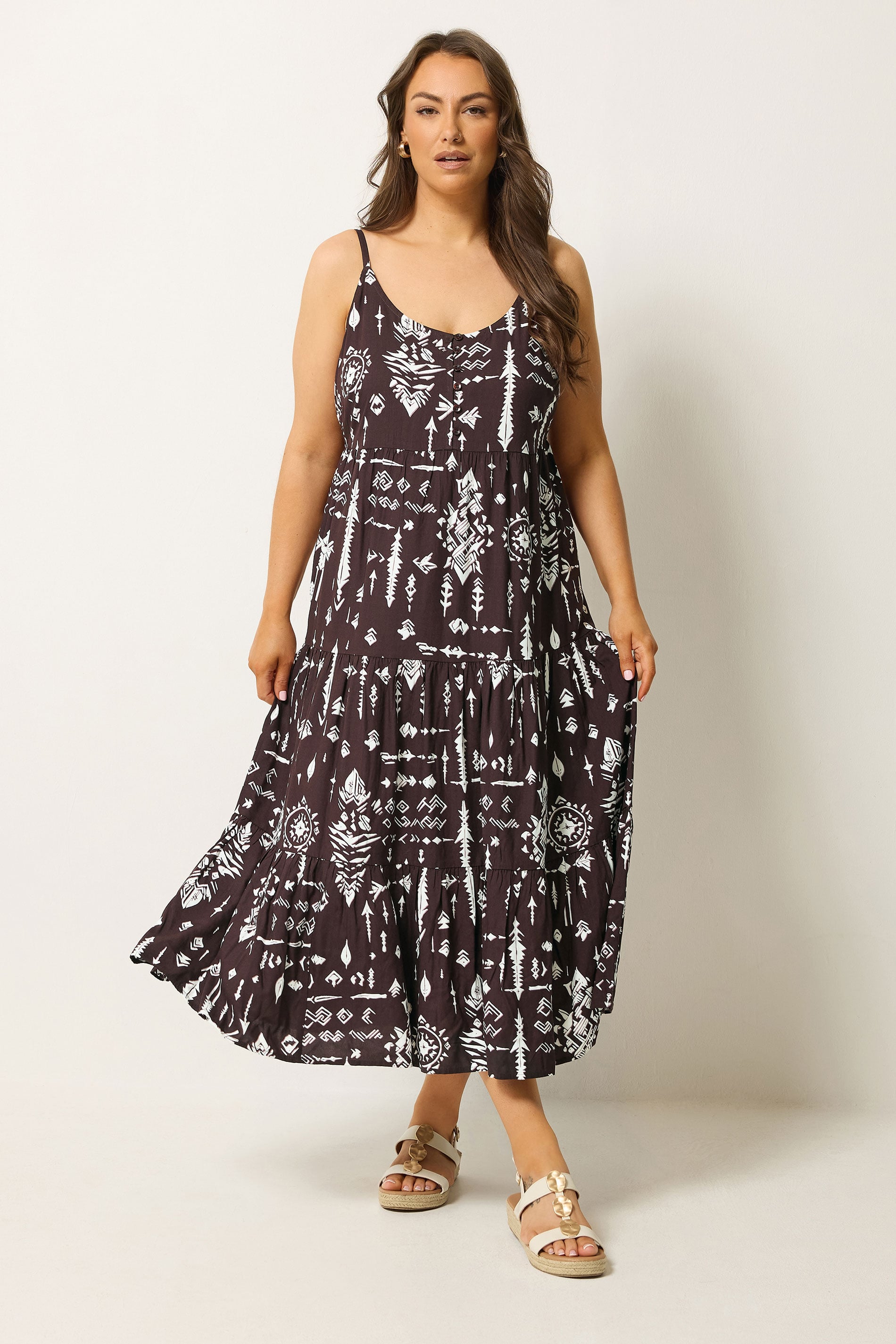 YOURS Plus Size Brown Tiered Maxi Dress | Yours Clothing 3