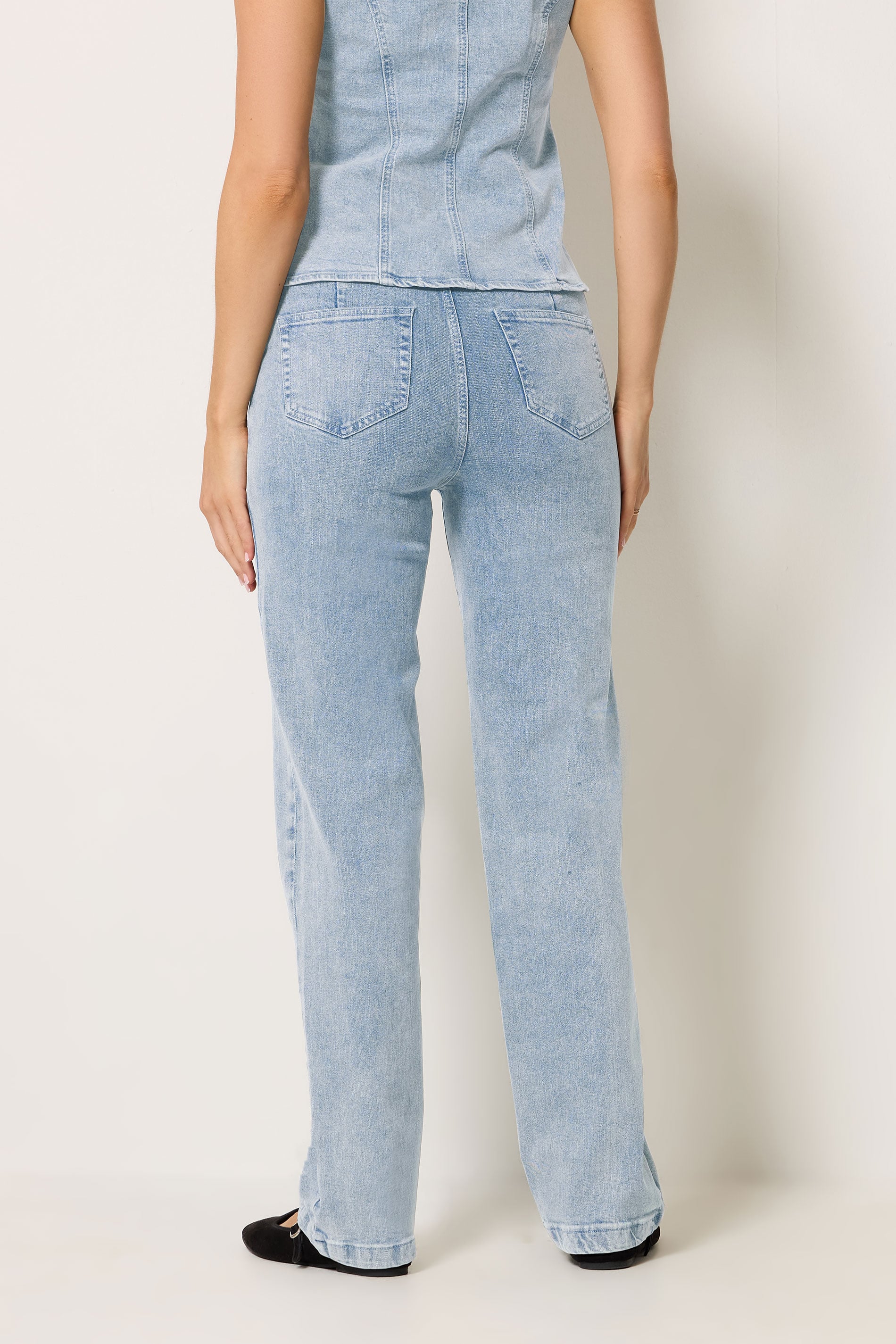 LTS Tall Women's Light Blue Button Detail Straight Leg Jeans | Long Tall Sally 2