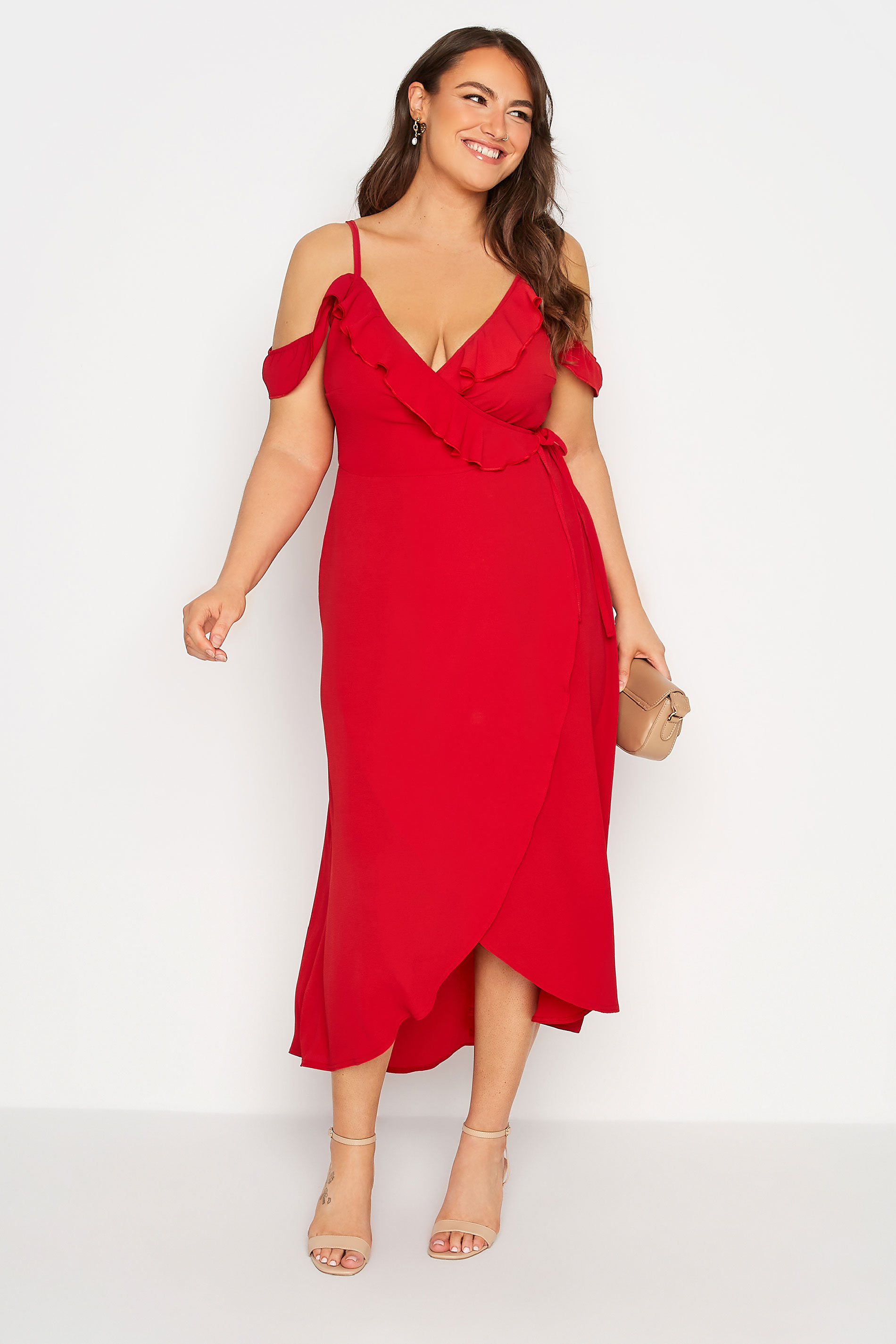 YOURS LONDON Curve Red Ruffle Wrap Maxi Dress 1