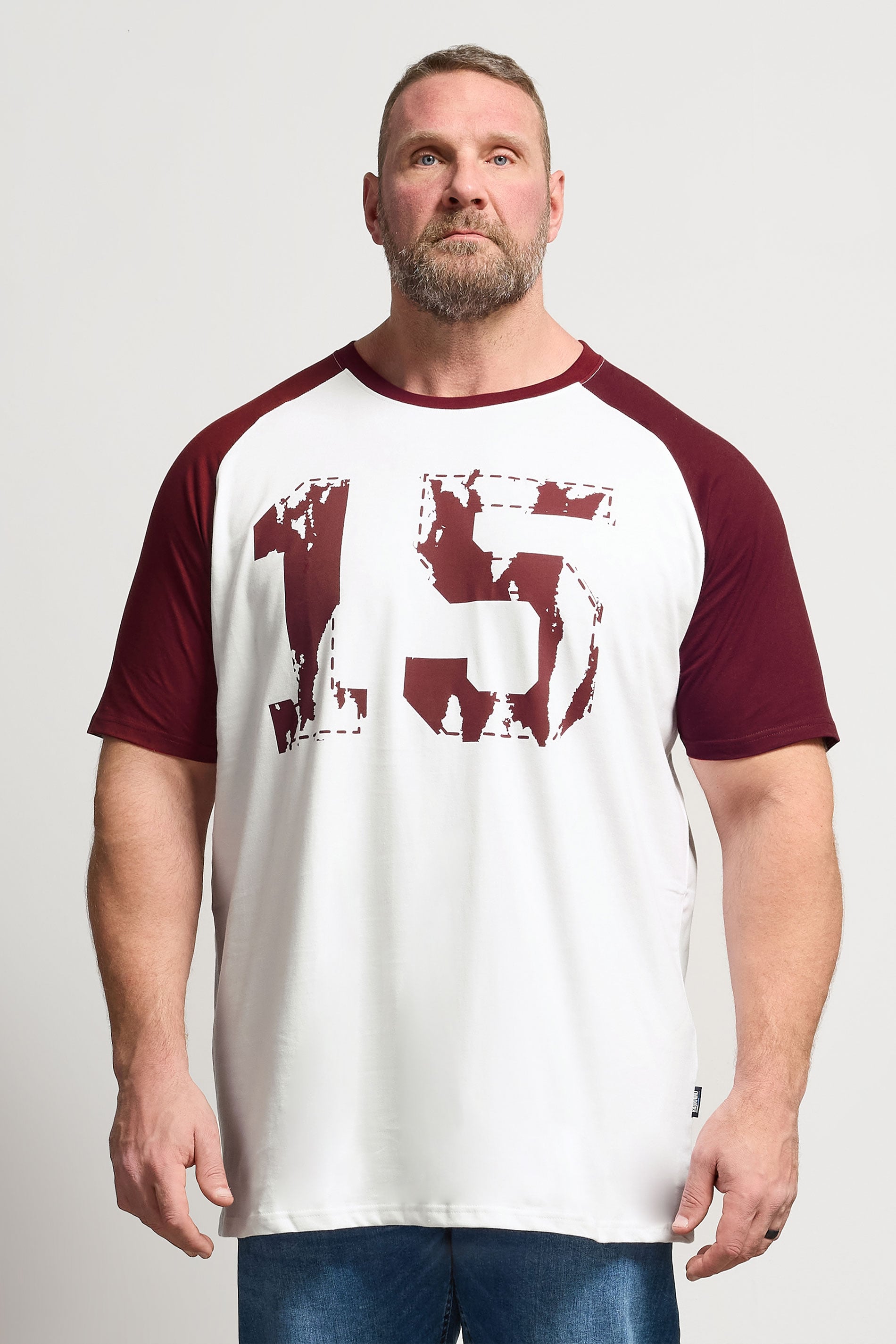 BadRhino Big & Tall Red & White Extra Long Raglan Football T-Shirt | BadRhino 3