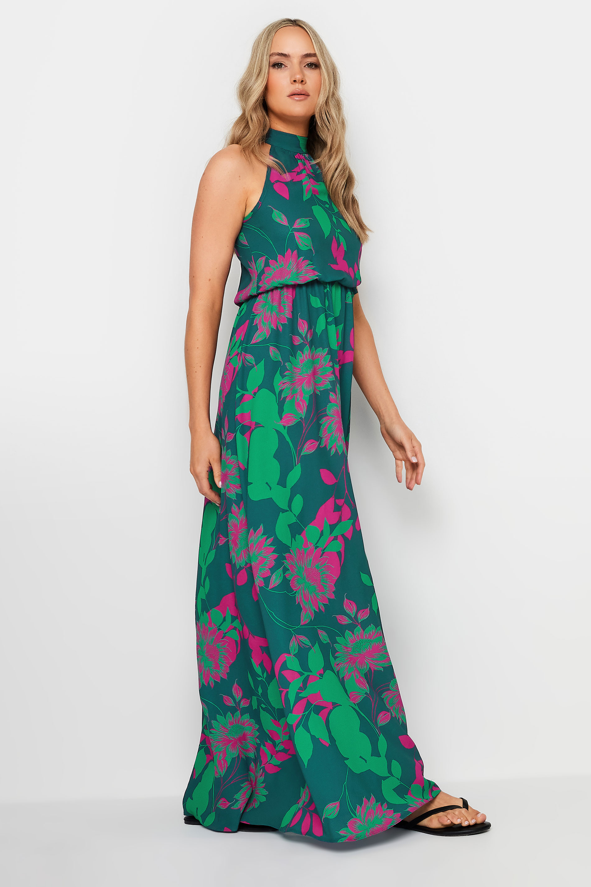LTS Tall Women's Green Floral Print Halter Neck Dress | Long Tall Sally 2