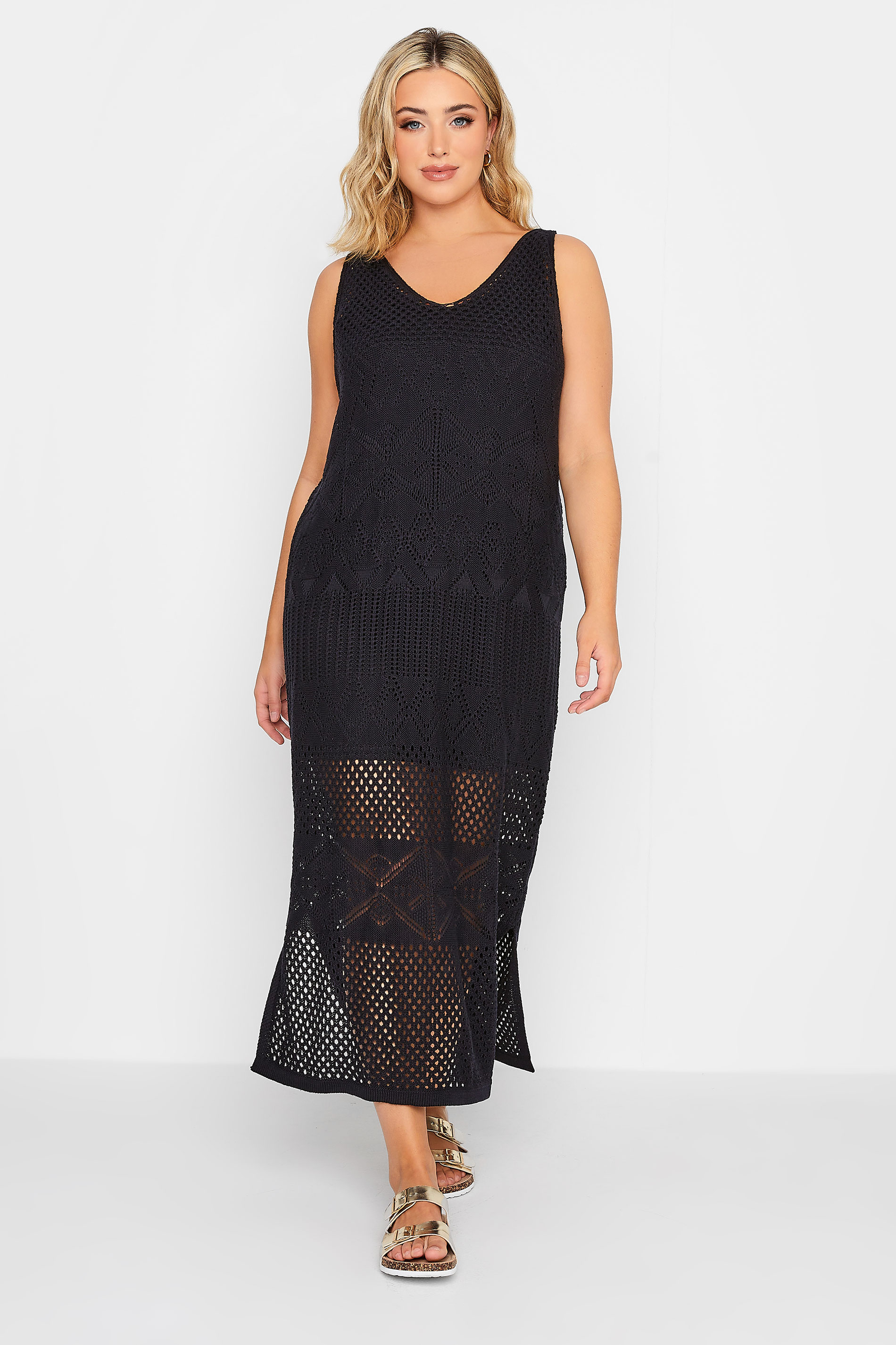 YOURS Curve Black Crochet Midaxi Dress | Yours Clothing 3