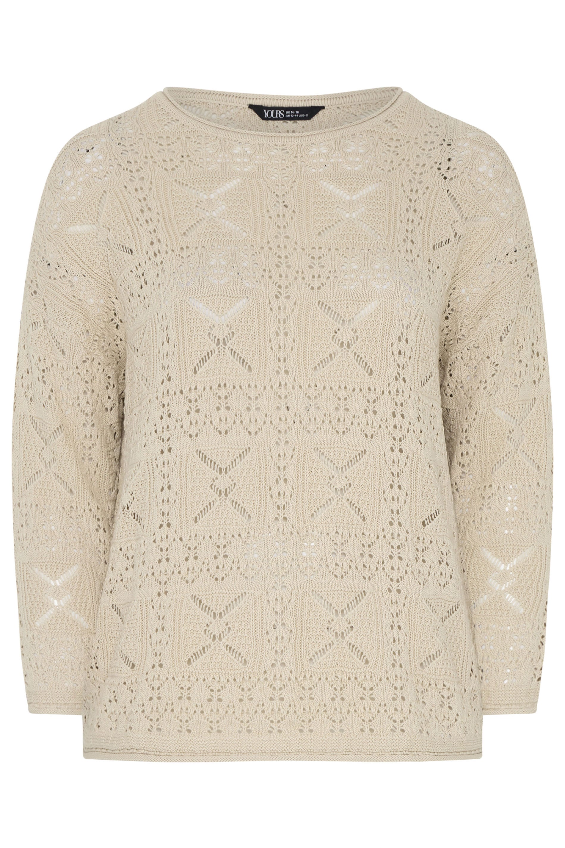 YOURS Plus Size Natural Brown Pointelle Stitch Jumper | Yours Clothing 5