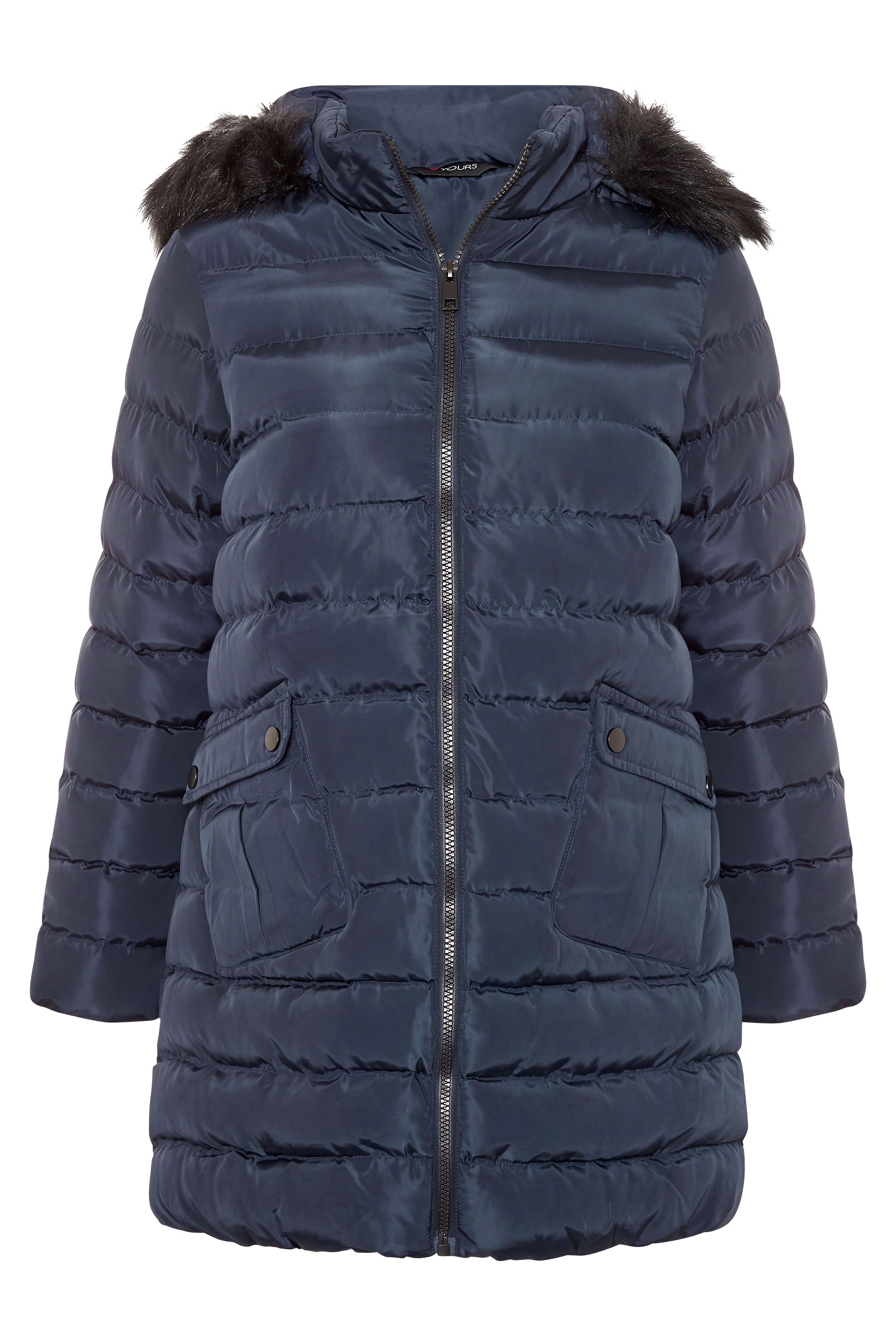 Navy Midi Padded Puffer Coat | Yours Clothing