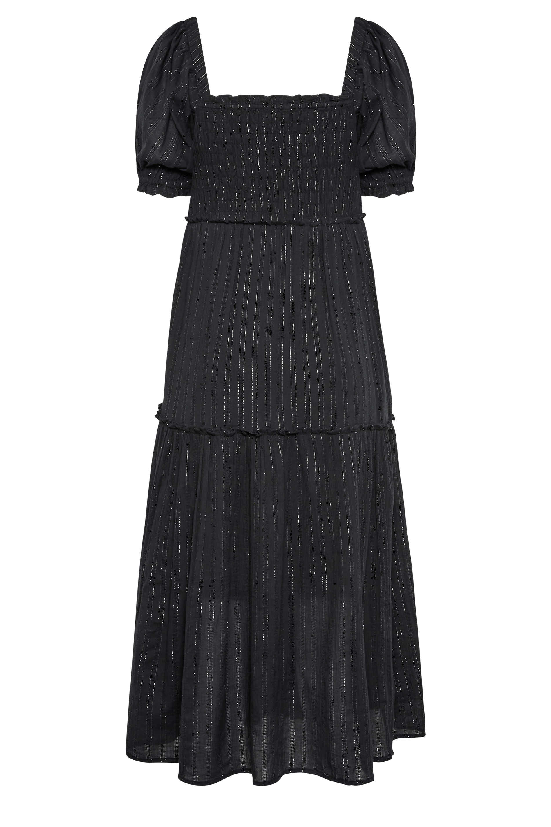LTS Tall Women's Black Sparkle Shirred Midi Dress | Long Tall Sally