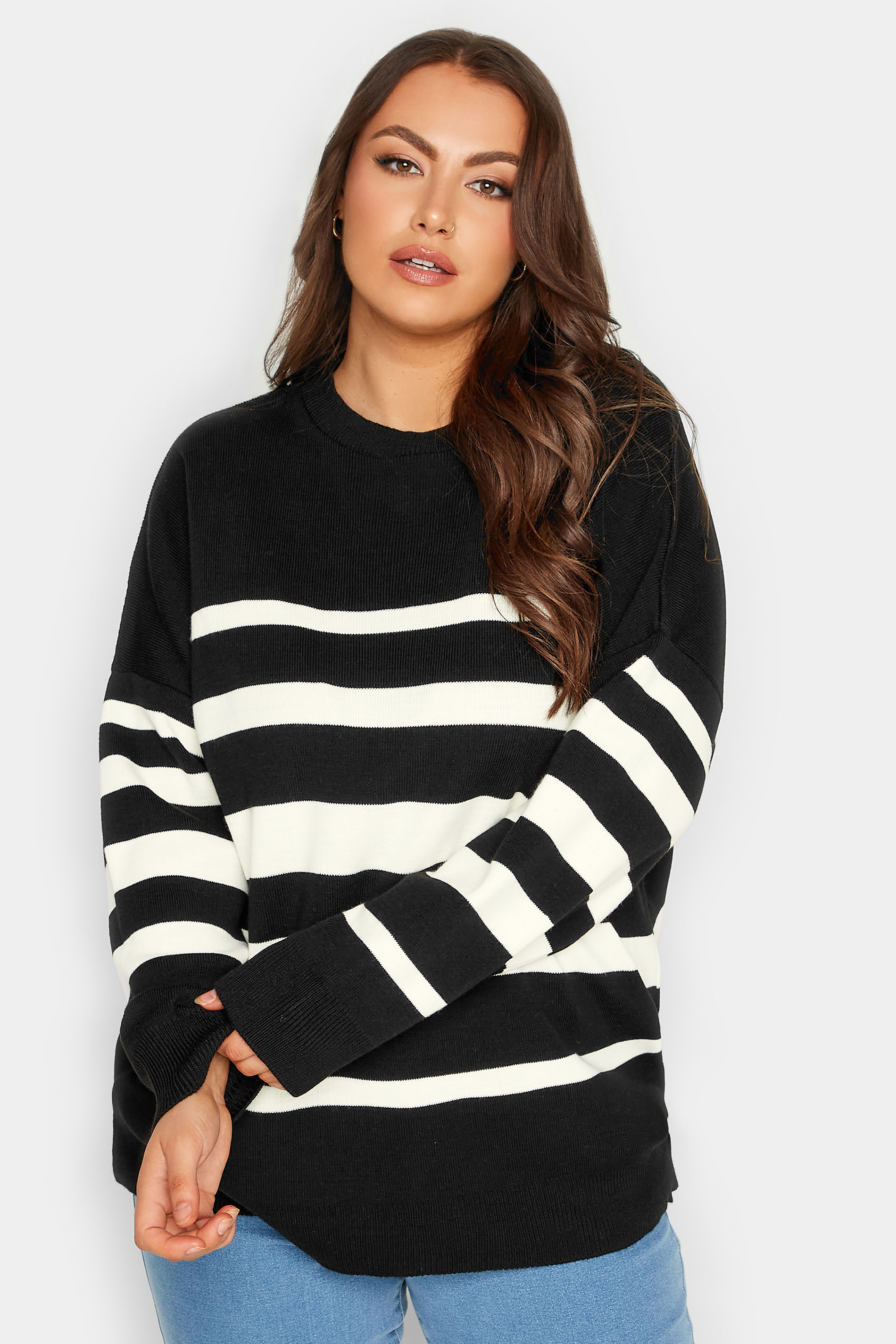 YOURS Plus Size Black Stripe Boxy Jumper | Yours Clothing 1