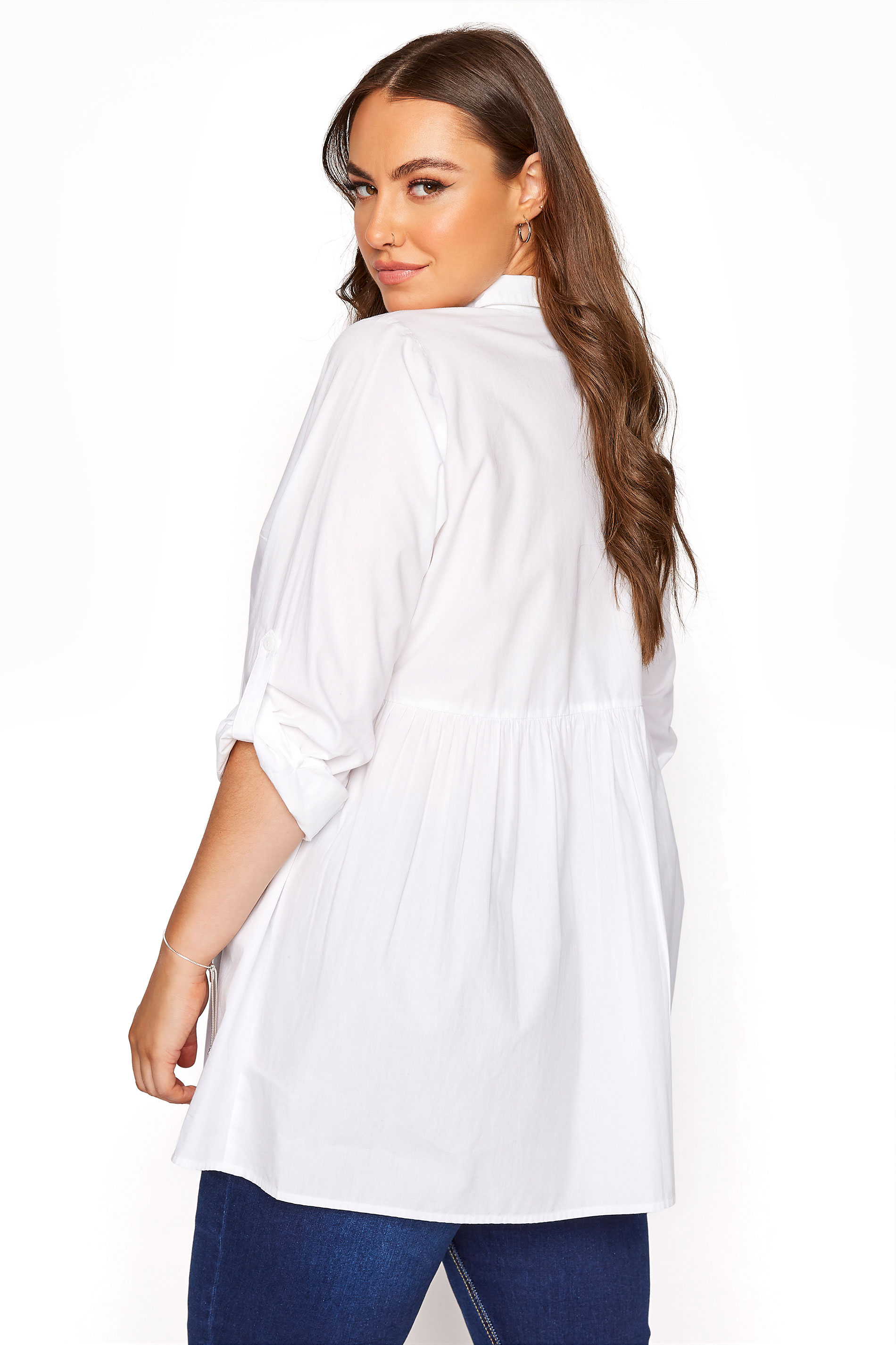 YOURS LONDON White Turn-Up Sleeve Smock Cotton Shirt | Yours Clothing