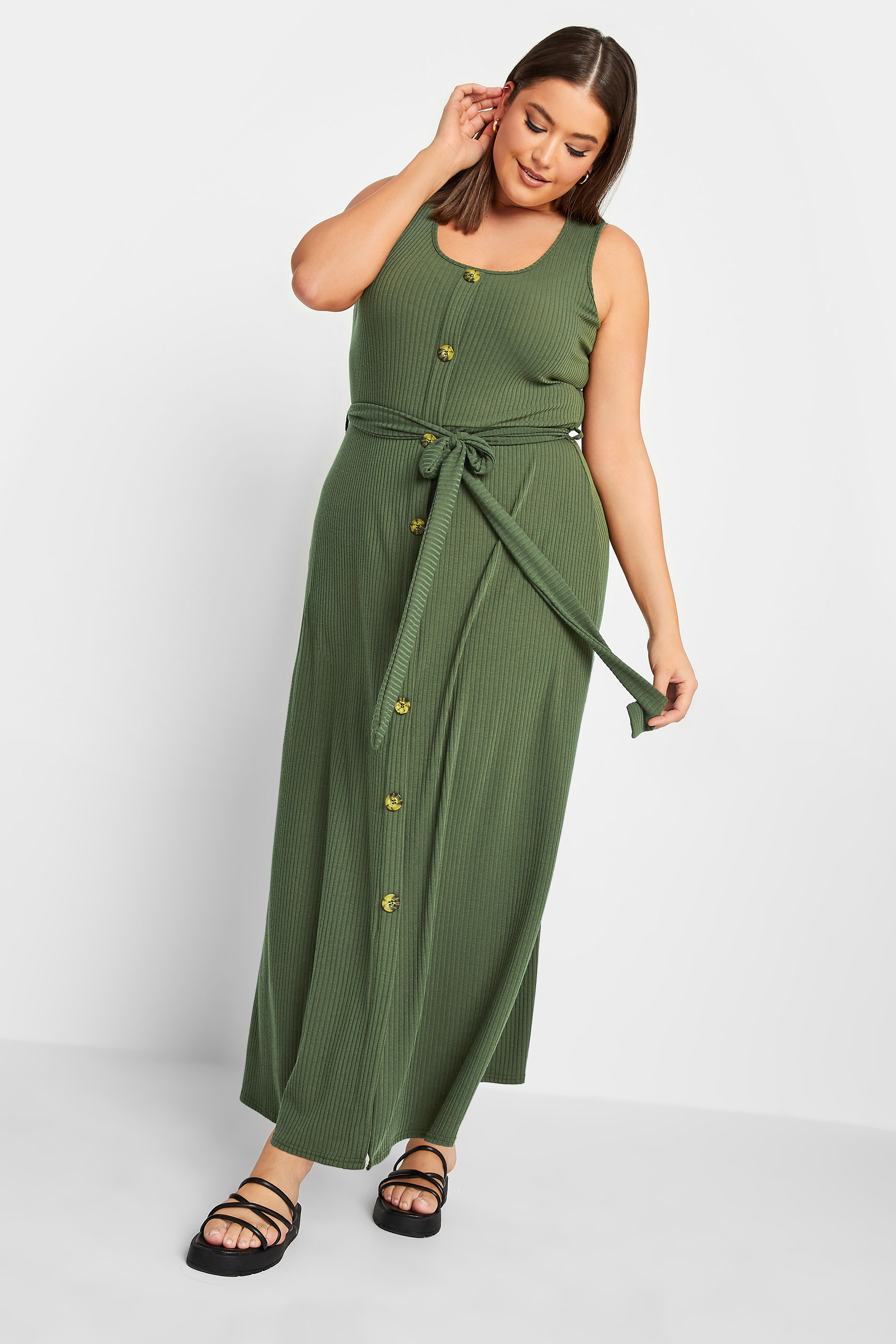 YOURS Plus Size Green Ribbed Sleeveless Maxi Dress | Yours Clothing 2