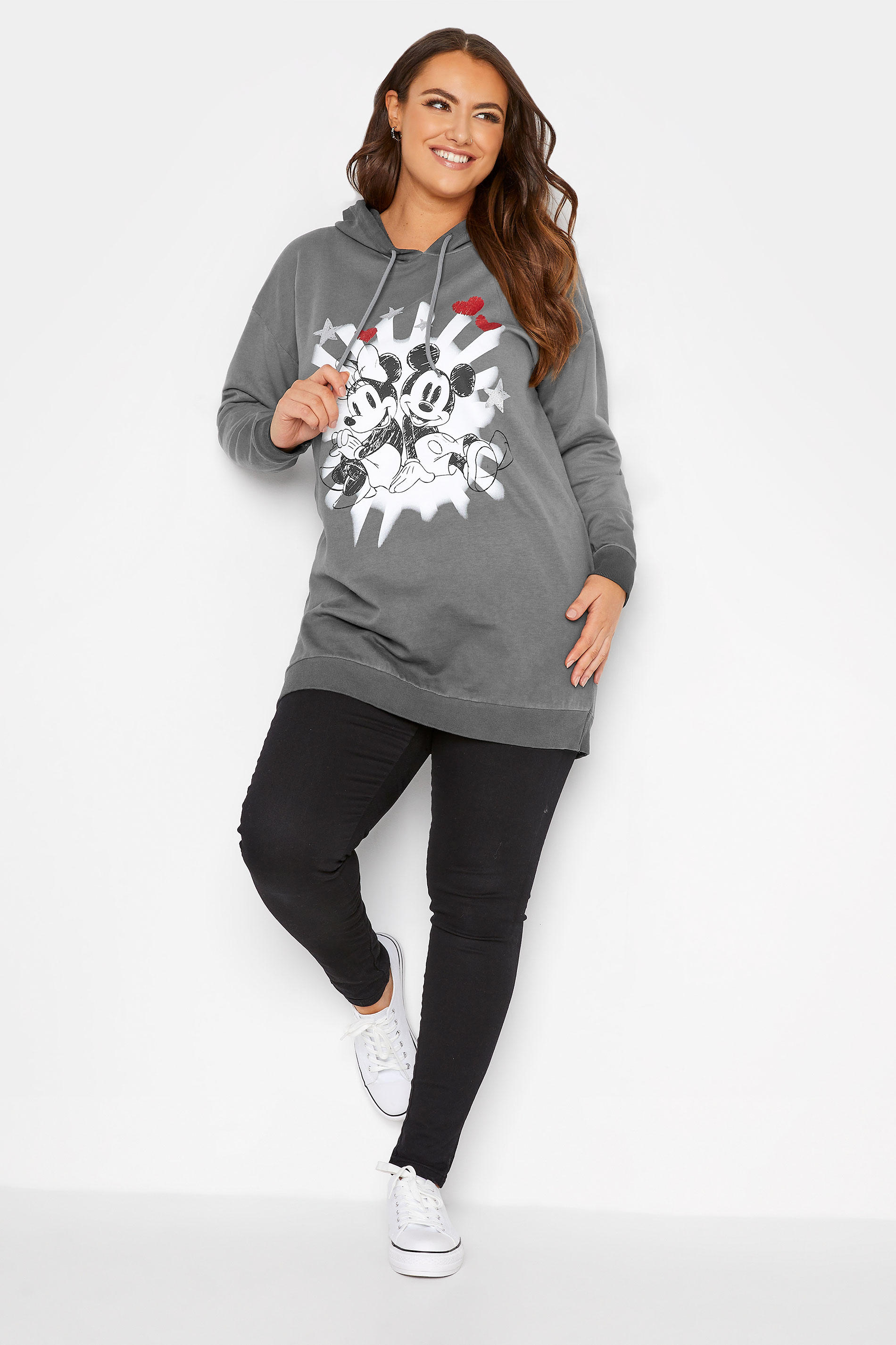 Plus Size DISNEY Grey Mickey & Minnie Mouse Hoodie | Yours Clothing 2