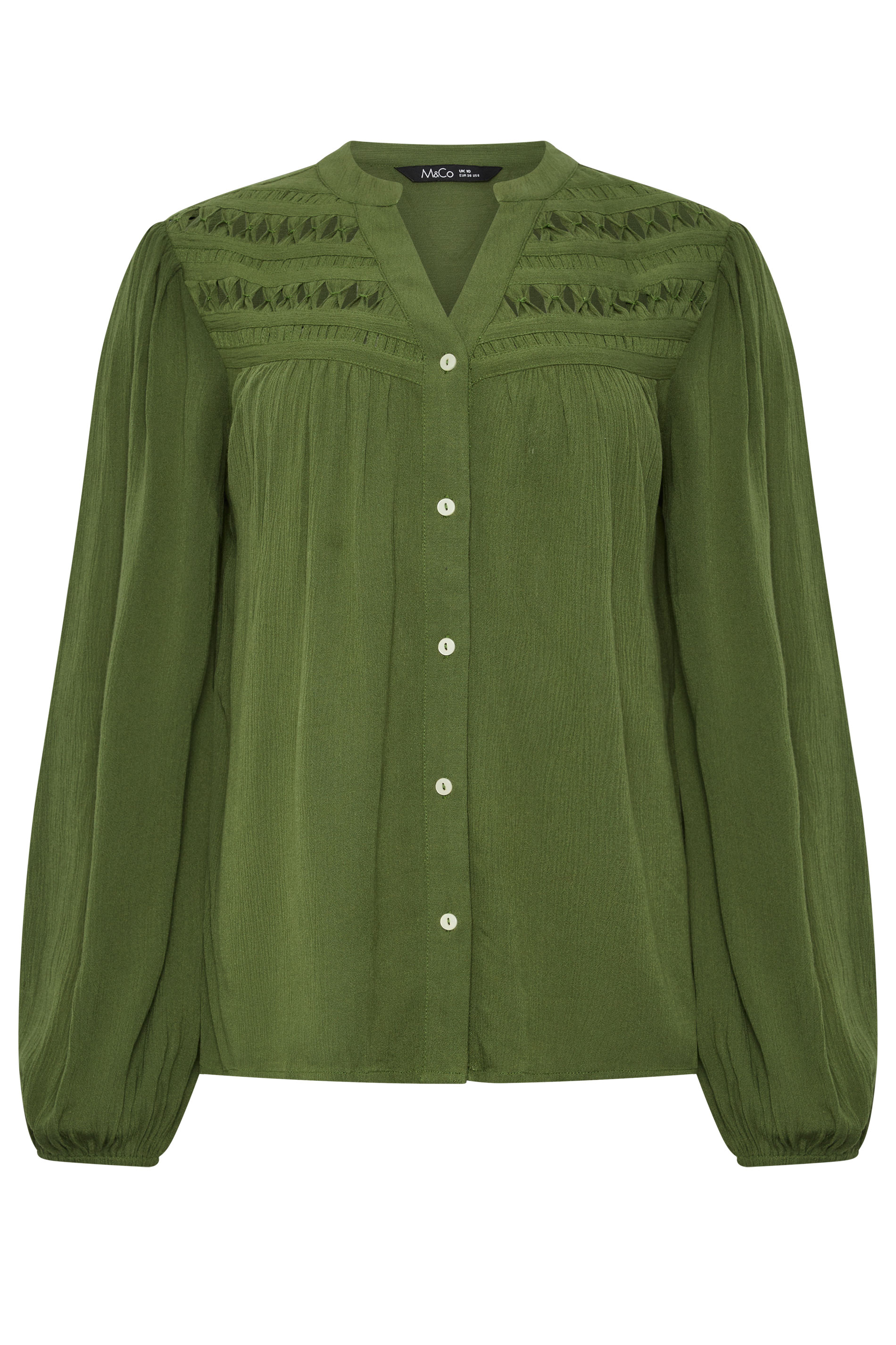 M&Co Khaki Green Crochet Long Sleeve Blouse | M&Co 5