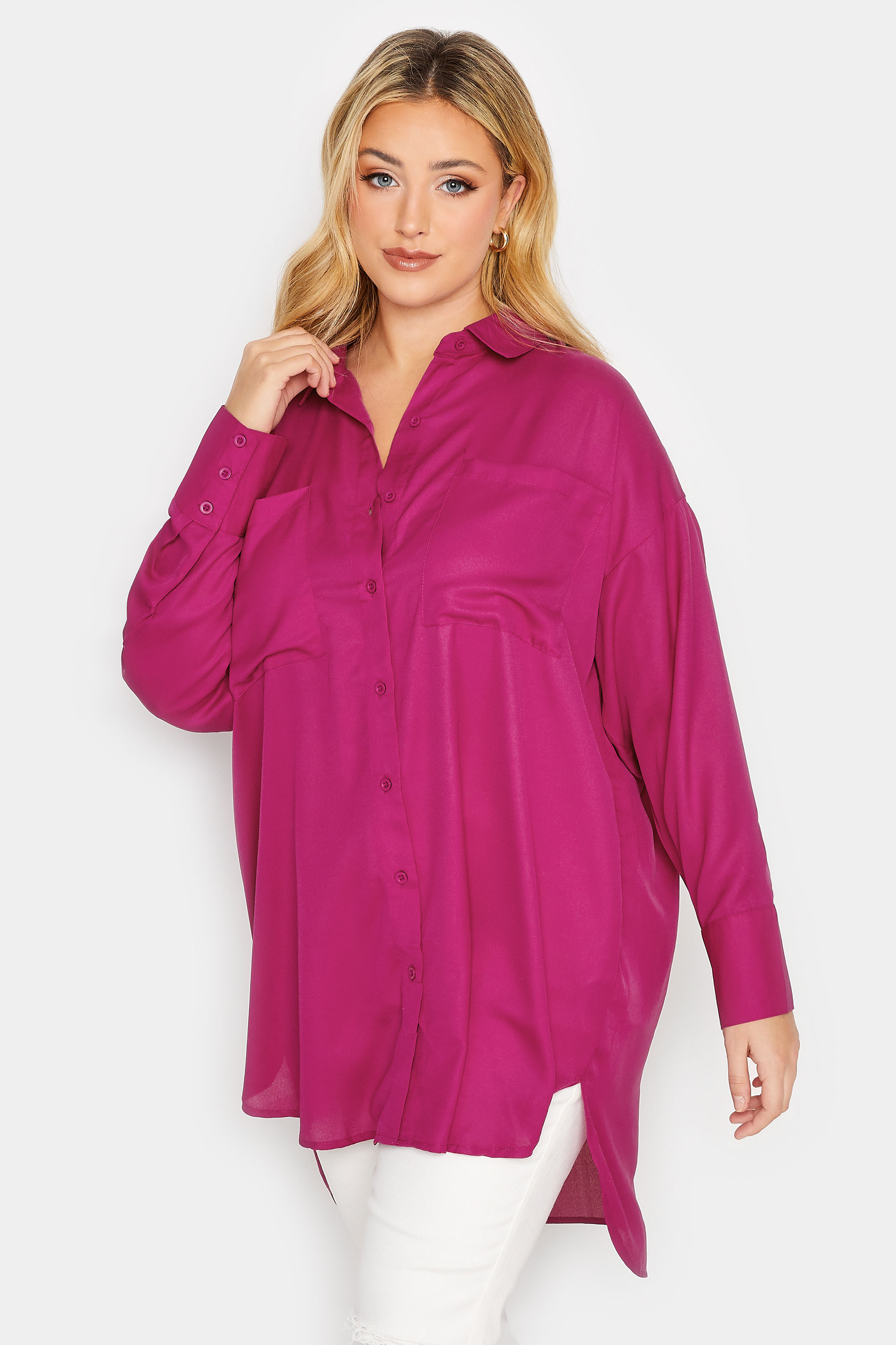 Plus Size Pink Oversized Boyfriend Shirt | Yours Clothing