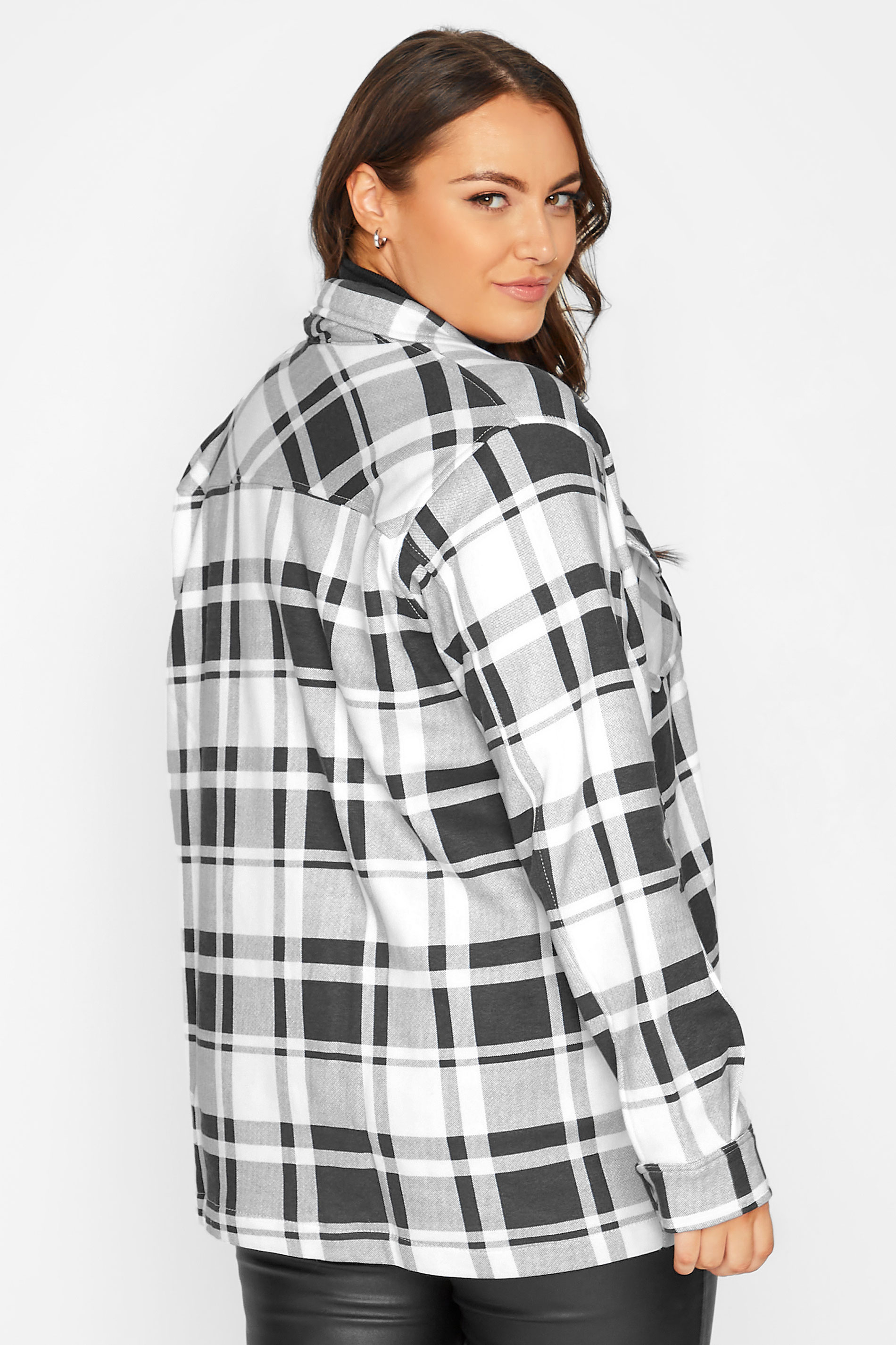 Curve Black & White Check Sweat Shacket | Yours Clothing 3