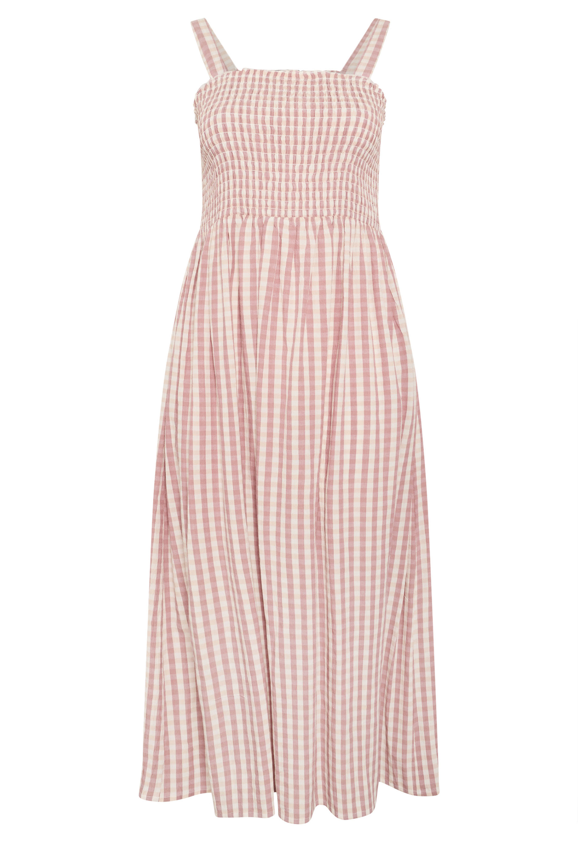 YOURS Plus Size Pink Gingham Shirred Sundress | Yours Clothing 5