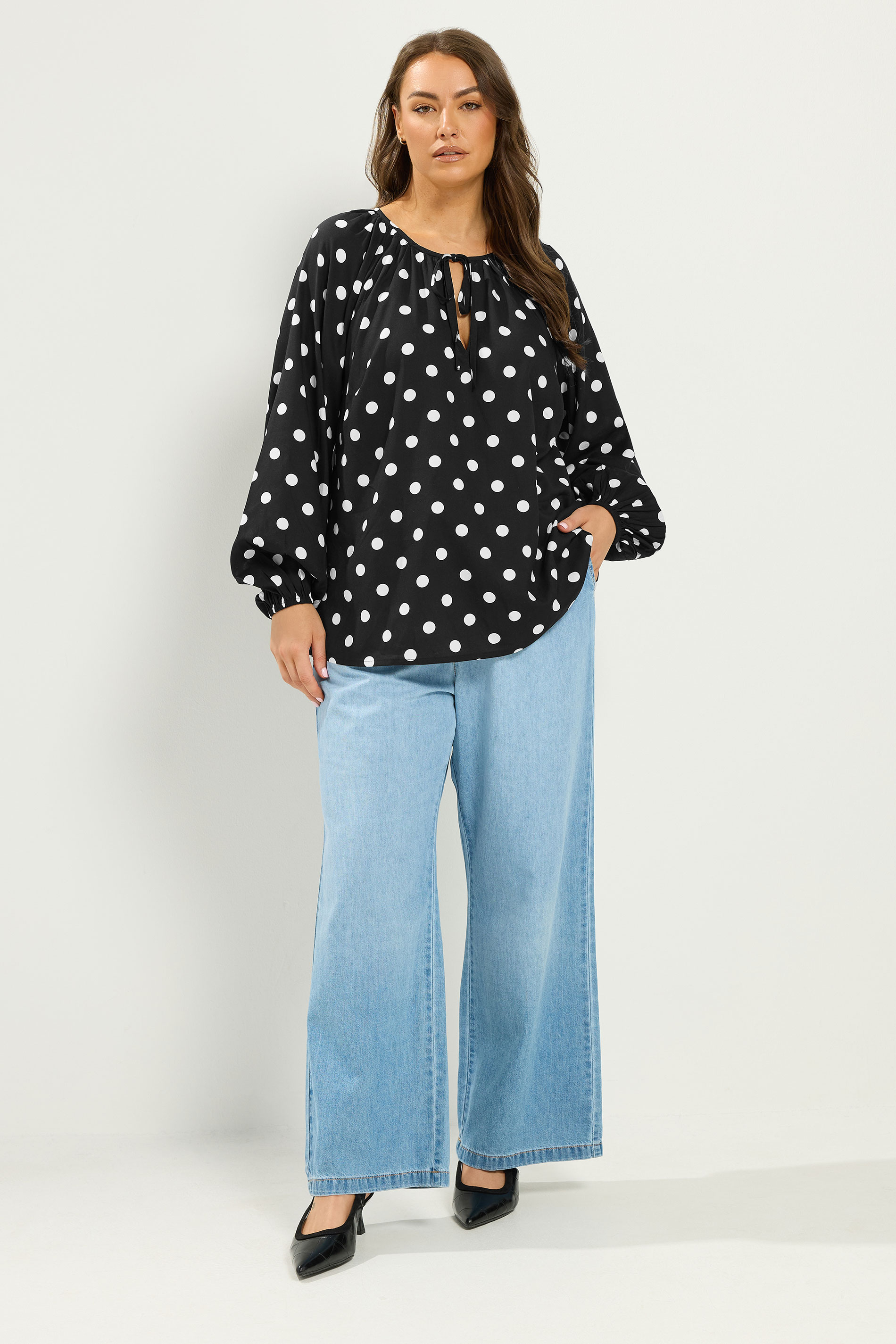 YOURS Plus Size Black Polka Dot Print Blouse | Yours Clothing 2