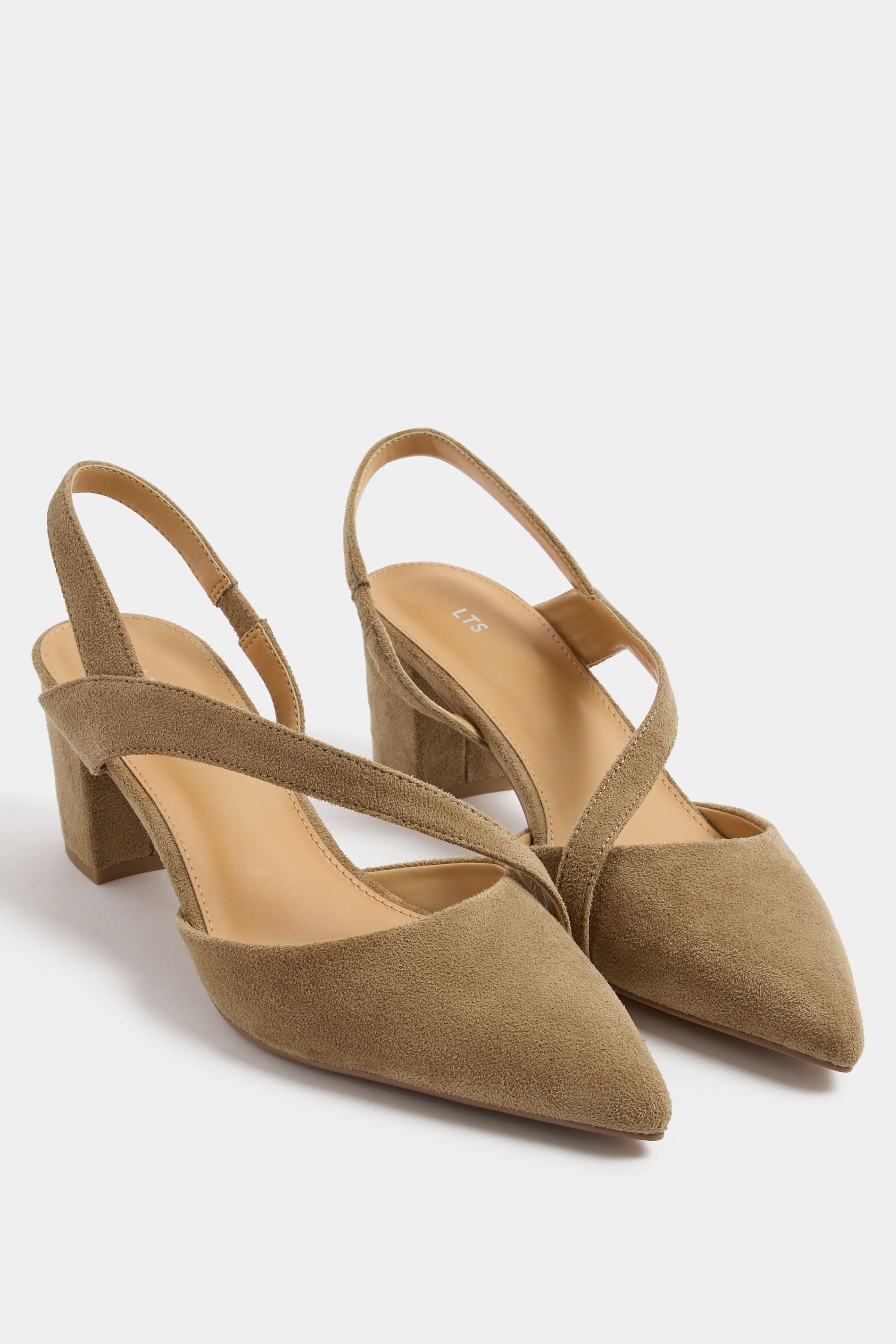LTS Brown Faux Suede Asymmetric Block Heels In Standard Fit | Long Tall Sally 3